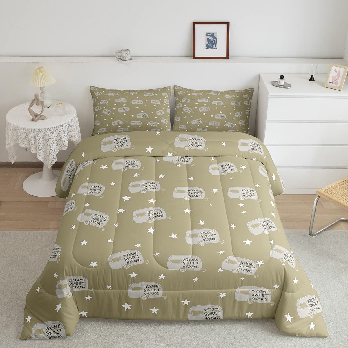 Kids Happy Camping Comforter Set Full - Soft & Cozy Farmhouse Style Bedding for Boys & Girls with Stars Design | Perfect for Camping Themed Bedrooms, Travel Enthusiasts & Vacation Homes