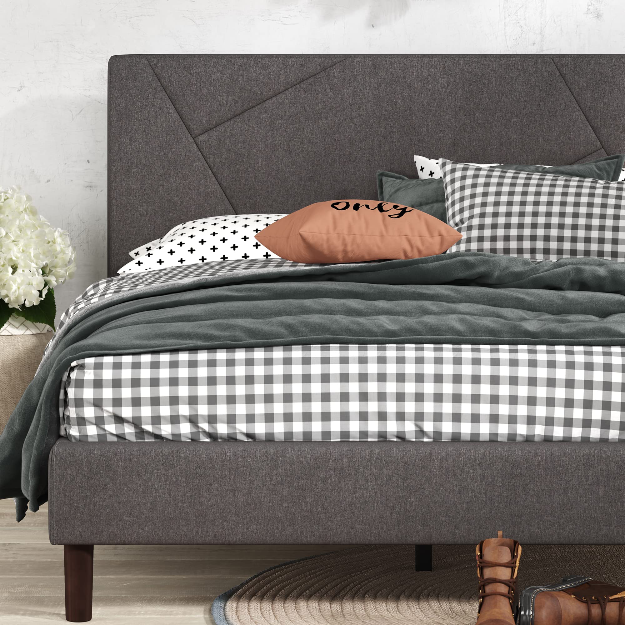 ZINUS Judy Upholstered Platform Bed Frame with Wood Slat Support - Full Size Grey Mattress Foundation - No Box Spring Needed - Easy Assembly - Perfect for Modern Bedrooms & Guest Rooms
