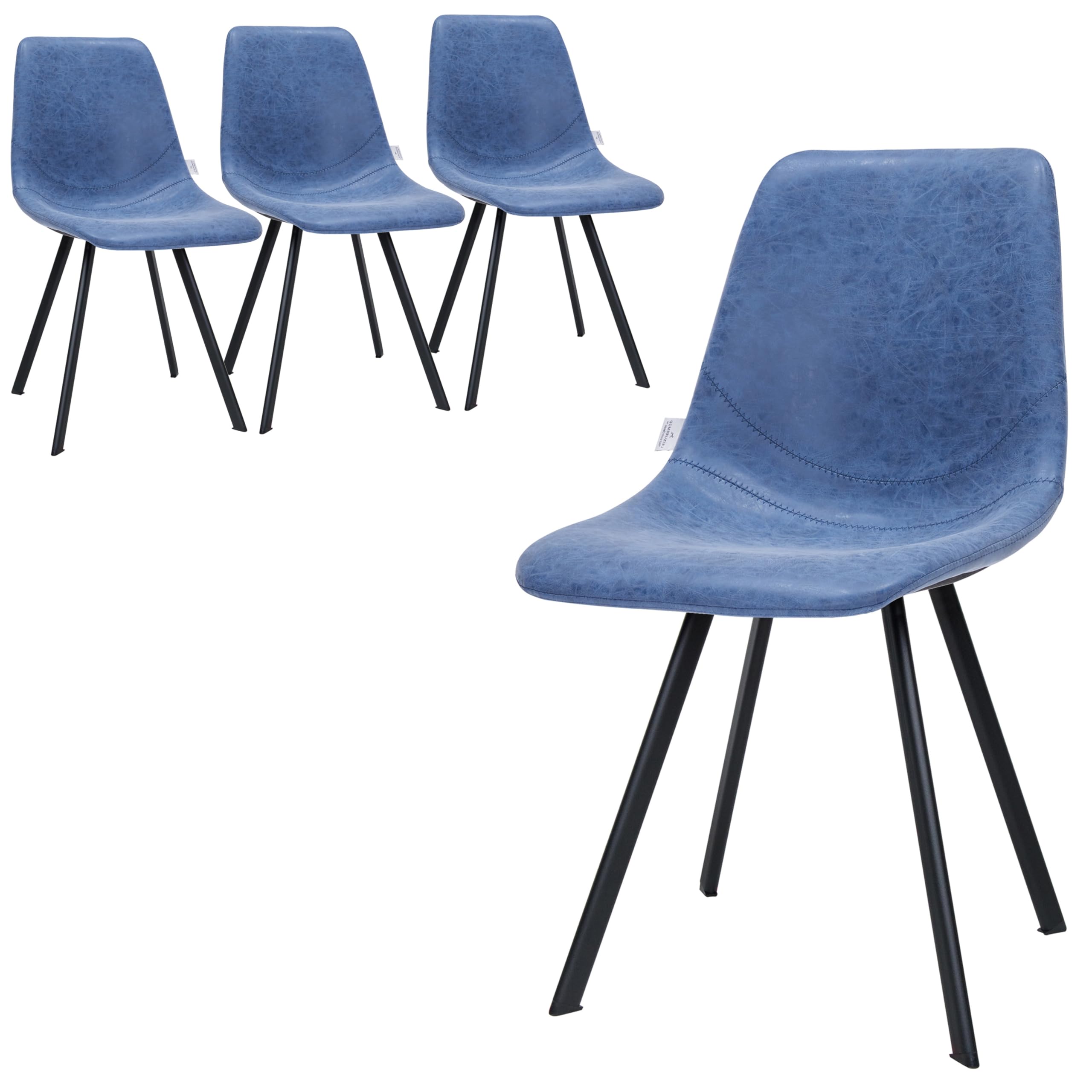 LeisureMod Dining Chairs Set of 4 - Modern Upholstered Leather Accent Chairs with Powder-Coated Metal Base for Dining Room, Living Room & Kitchen (Peacock Blue, Markley Series) - Perfect for Family Gatherings & Entertaining Guests