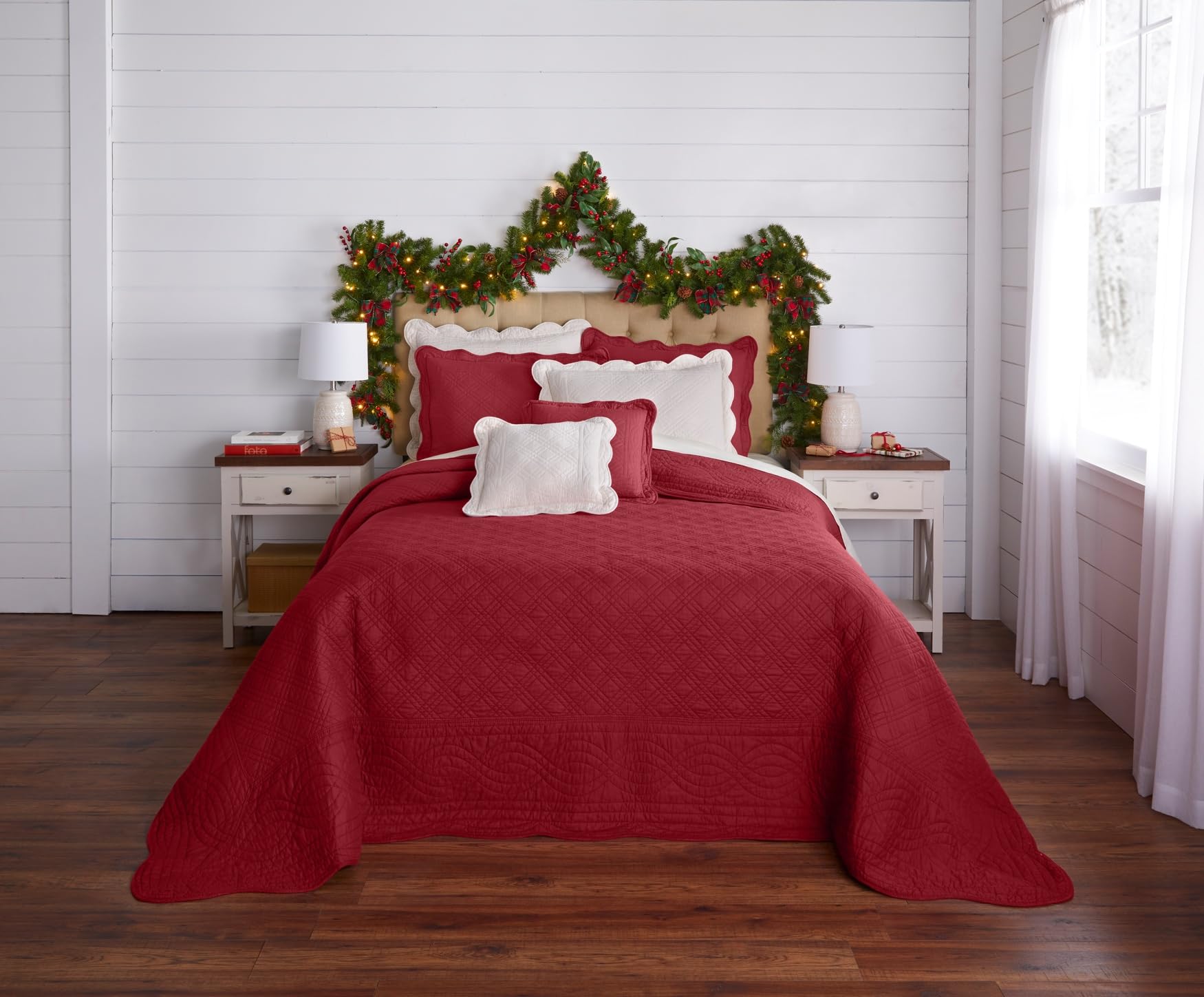 BrylaneHome Lightweight All-Season Florence Quilted Oversized 100% Cotton Ultra Soft Bedspread - Queen Size, Ecru | Perfect for Year-Round Comfort in Bedrooms & Guest Rooms