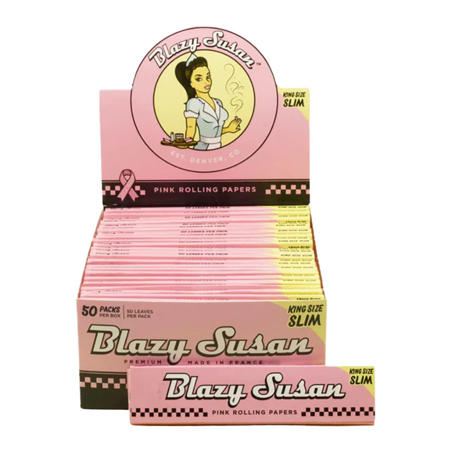 Blazy Susan King Size Slim Pink Rolling Papers - 100% Natural Hemp, Slow Burning | Perfect for Smooth, Even Rolls at Home or On-the-Go