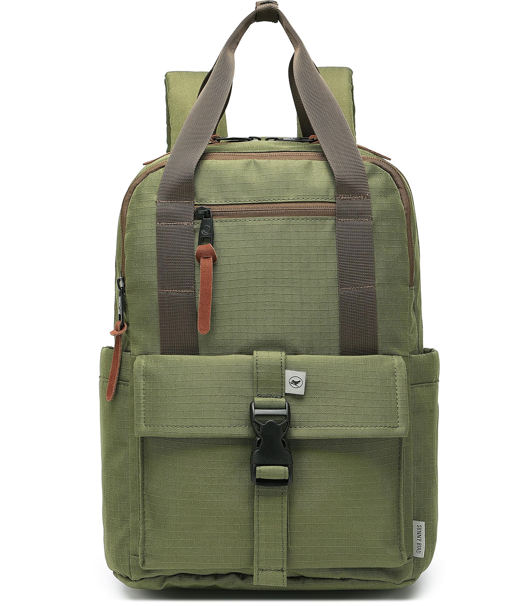 SUNNY BIRD 18L Lightweight Casual Daypack - Water Resistant Travel Laptop Backpack for Women & Men, Fits 14 Inch Notebook - Perfect for Commuting, College, Hiking & Business Trips (Olive Green, Medium Size)