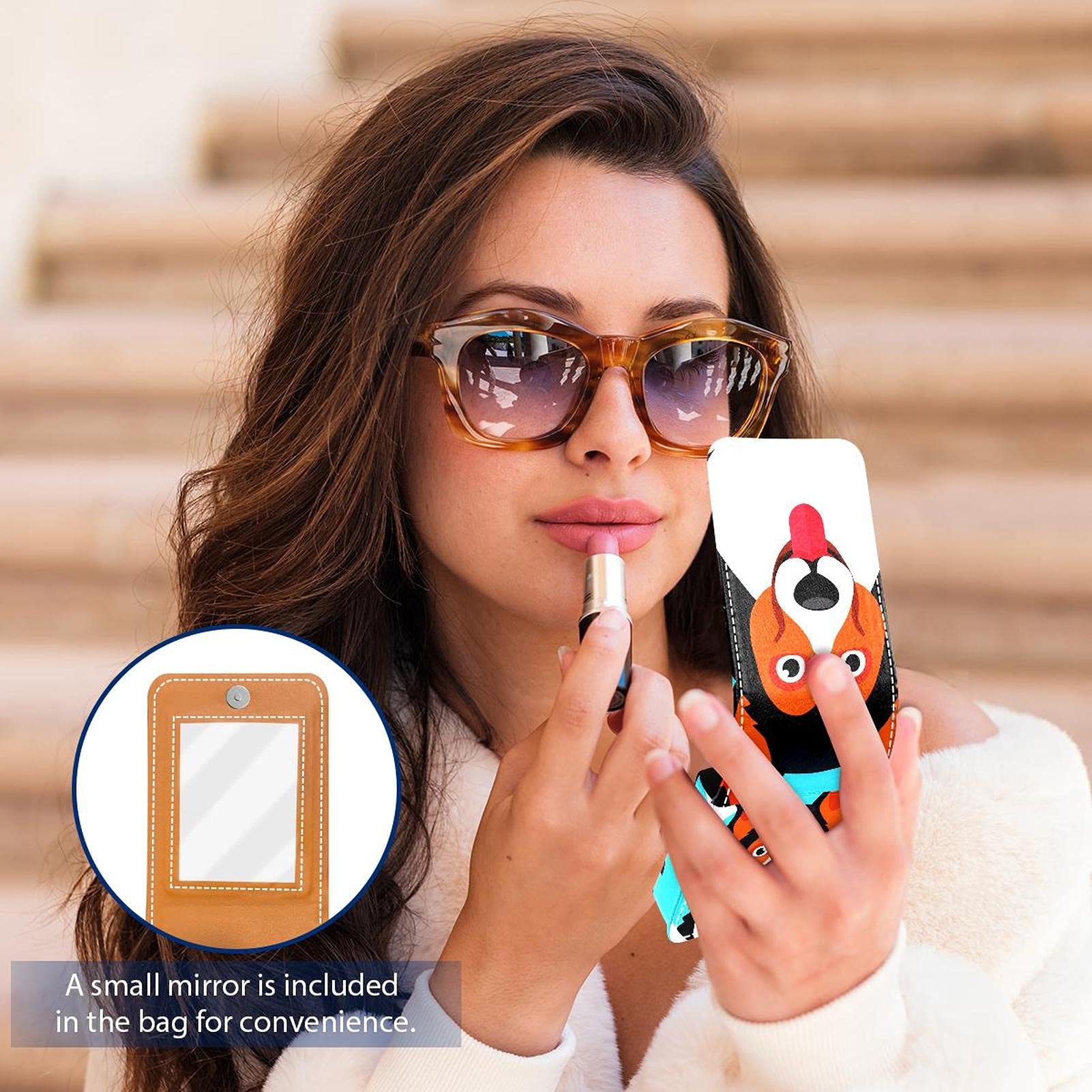 Portable Lipstick Organizer Case for Women - Mini Makeup Bag with Mirror Holds 3 Lipsticks - Perfect for Travel, Purse & On-the-Go Touch Ups