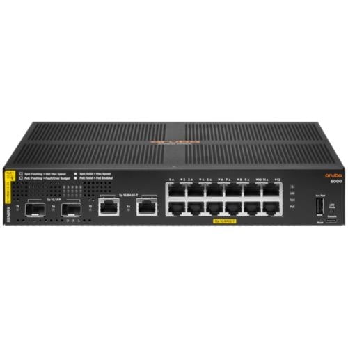 Aruba 6000 12G Class4 PoE+ Managed Switch - 12 Port Gigabit Ethernet (10/100/1000Base-T) with 2 SFP Slots, 139W PoE Budget, Layer 3 Support | Ideal for Office Networks, Data Centers & Smart Building Deployments