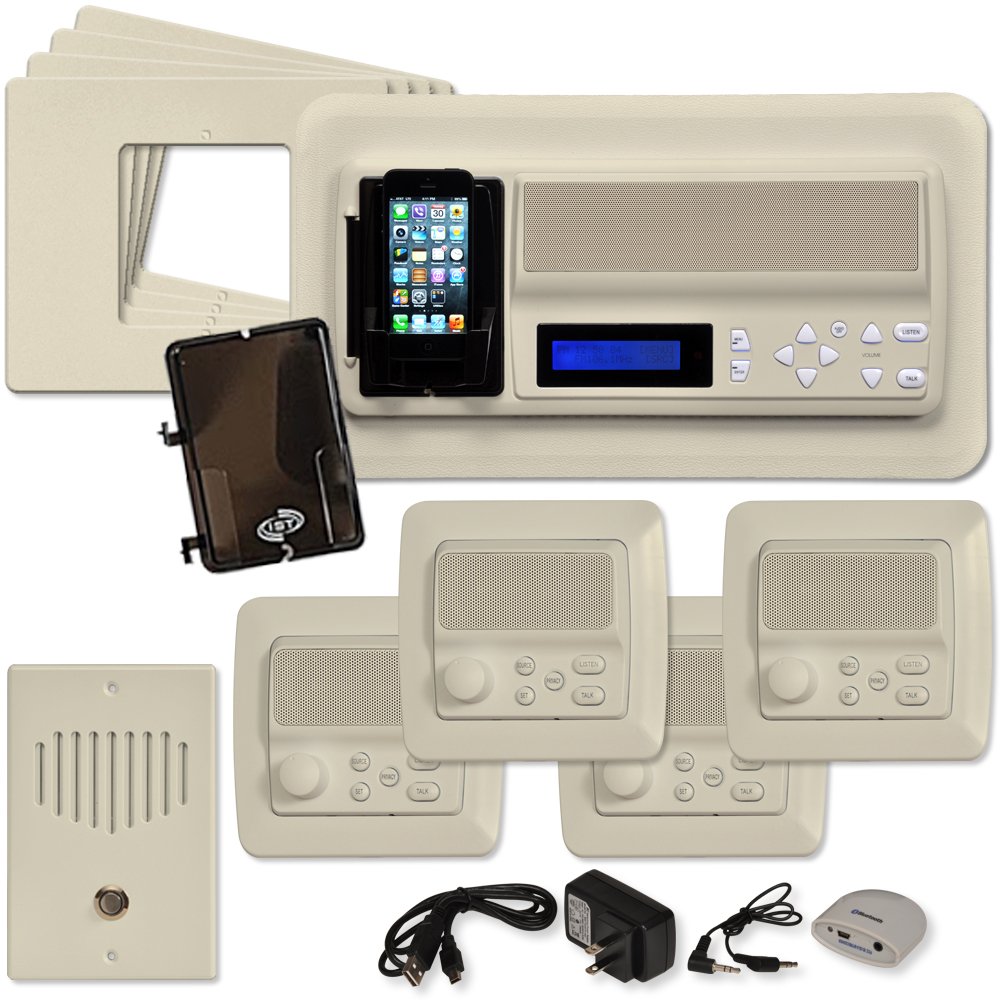 IST Retro Music & Intercom System Package - 4 Room Horizontal Frame Home Audio System in Almond Color (RETRO-MH4PACA) | Perfect for Vintage Style Homes, Restaurants, and Office Communication