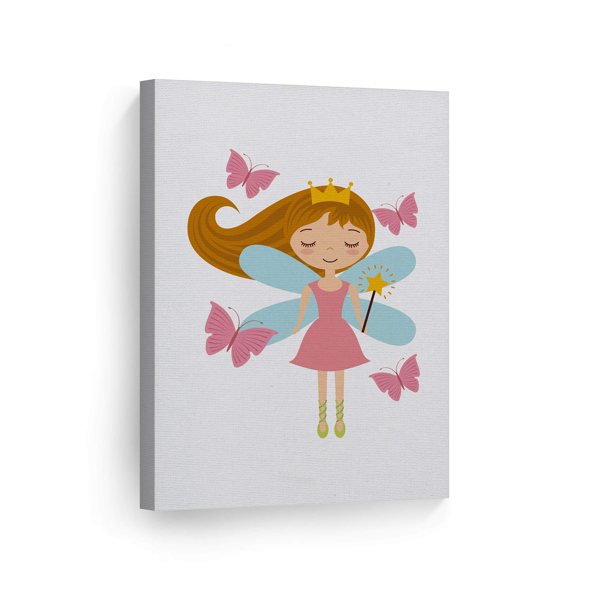 Cute Fairy Girl with Magic Wand & Pink Butterfly Canvas Print - 40x30 Inch Kids Room Decor, Nursery Wall Art, Ready to Hang - Perfect for Baby Girl's Bedroom & Playroom Decor (Made in USA)