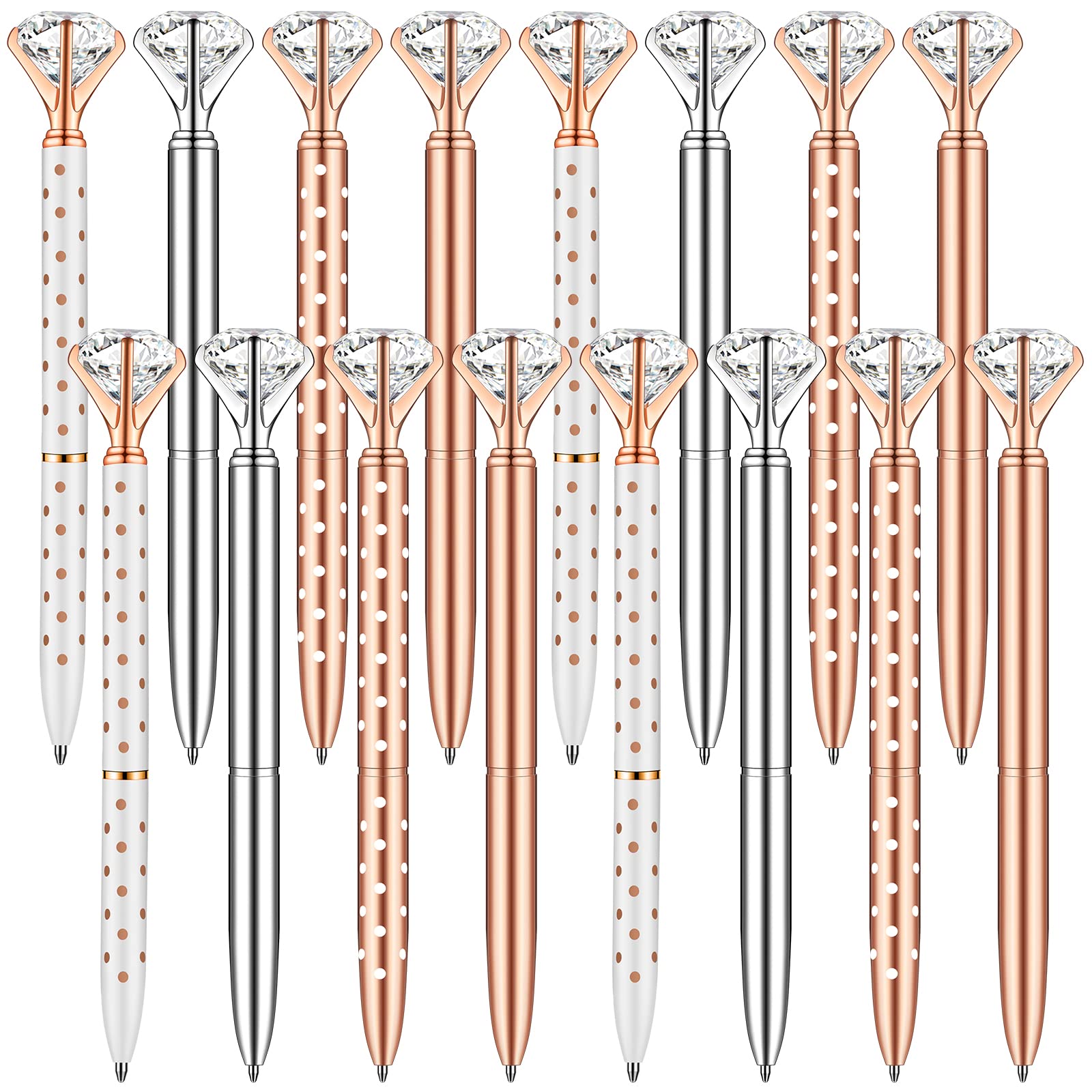 16 Pcs Bling Wedding Crystal Ballpoint Pens with Big Diamond & Black Ink - 4 Mixed Colors for Bridal Showers, Parties & Special Events