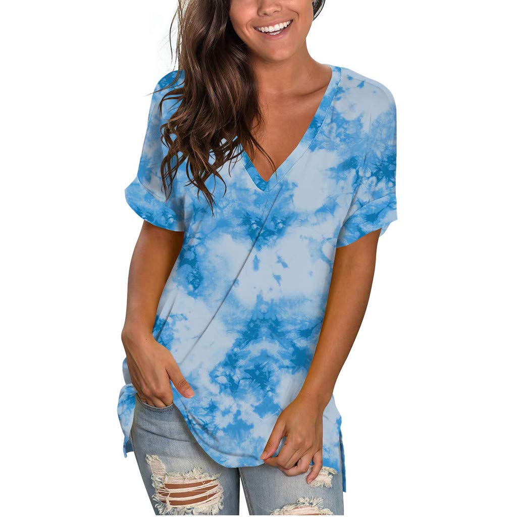 FMCHICO Women's V-Neck Short Sleeve Tunic Tops with Side Split - Casual Comfort Fit T-Shirt for Everyday Wear, Work & Weekend Outings