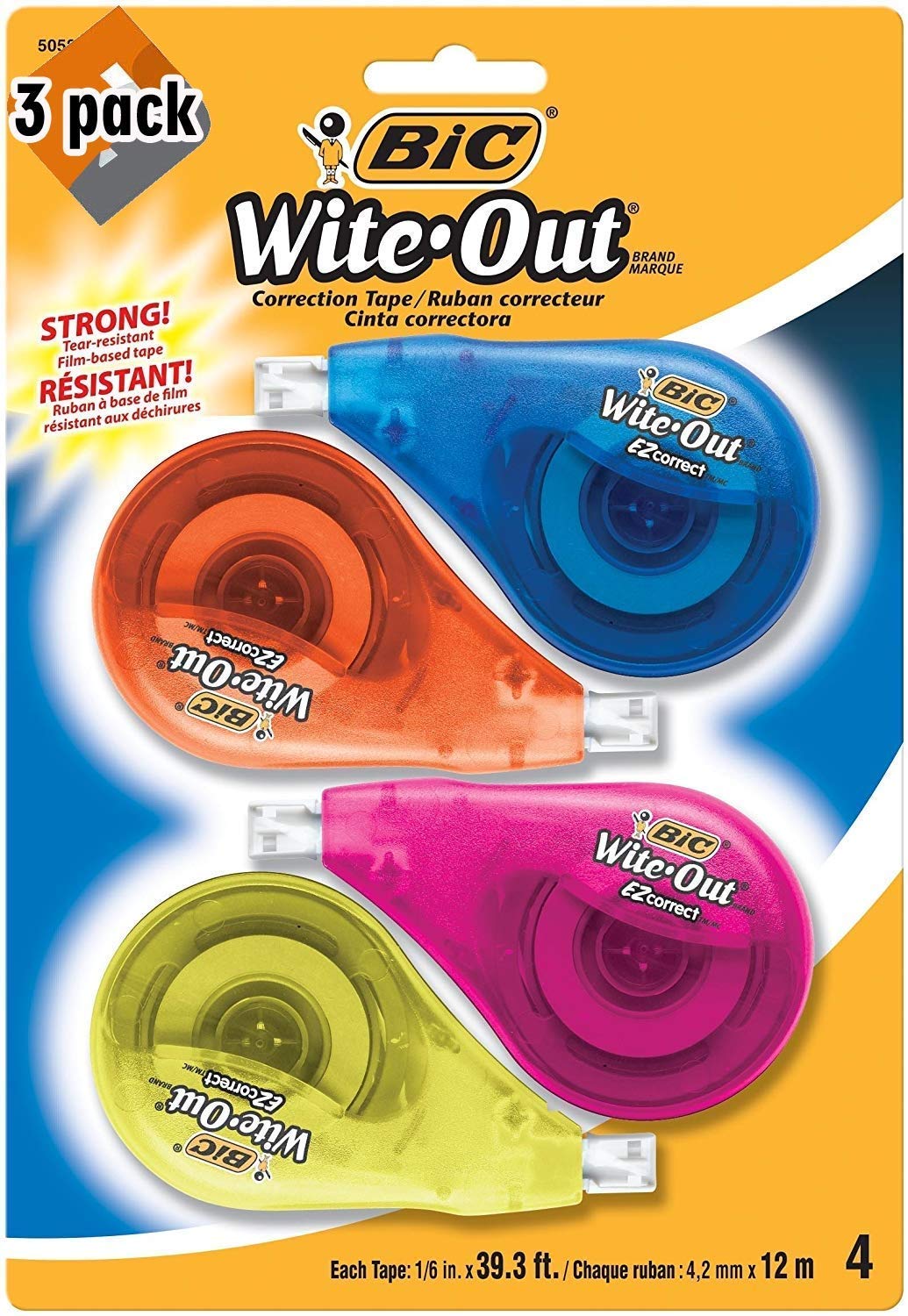 BIC Wite-Out EZ Correct Correction Tape - Quick Dry White Tape for Paper Errors, Office & School Supplies (Great for Homework, Documents & Craft Projects)