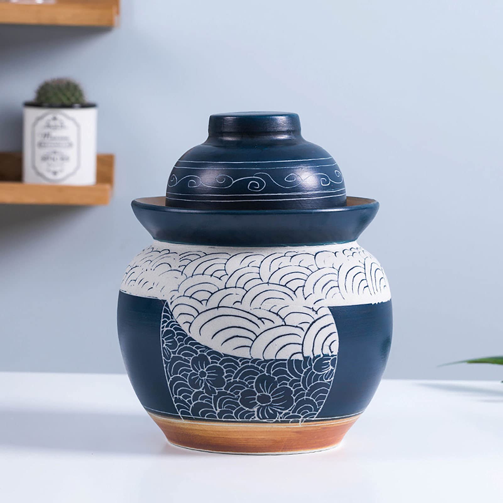 Premium Thickened Ceramic Kimchi Jar with Lid - 9.6x10.2 Inch Airtight Fermentation Container for Kimchi, Sauerkraut, Pickled Vegetables & Cabbage - Ideal for Korean, Japanese & Homemade Fermented Foods Storage