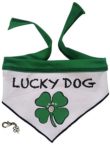 Lucky Dog Studded Clover Bandana Scarf with Charm for Small to Large Dogs - Adjustable 8