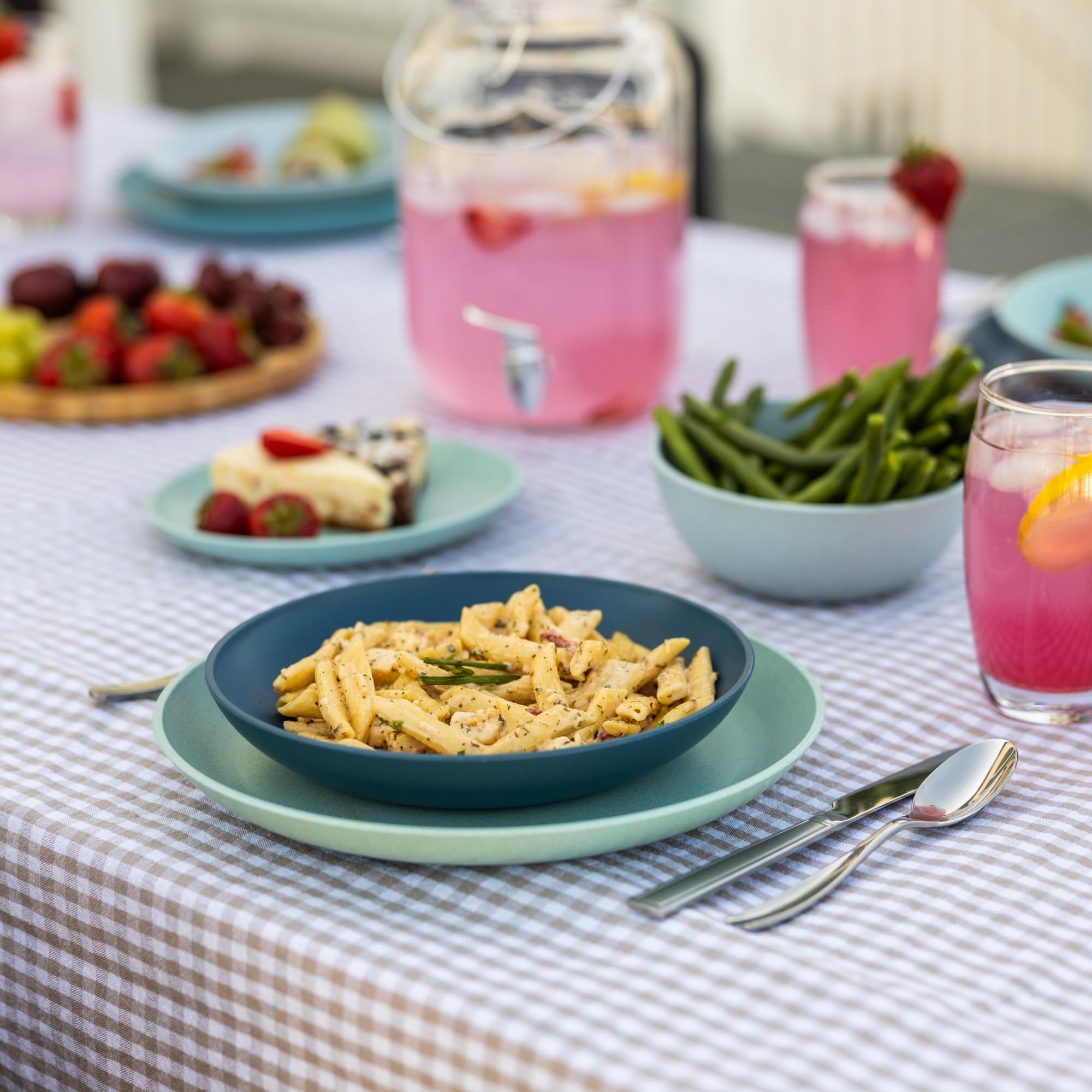 Premium 16-Piece Wheat Straw Dinnerware Set for 4 - Eco-Friendly Plates & Bowls (Dinner, Dessert, Pasta, Cereal) | Microwave Safe, BPA-Free | Perfect for RV Camping, Picnics & Outdoor Dining - Seascape Design