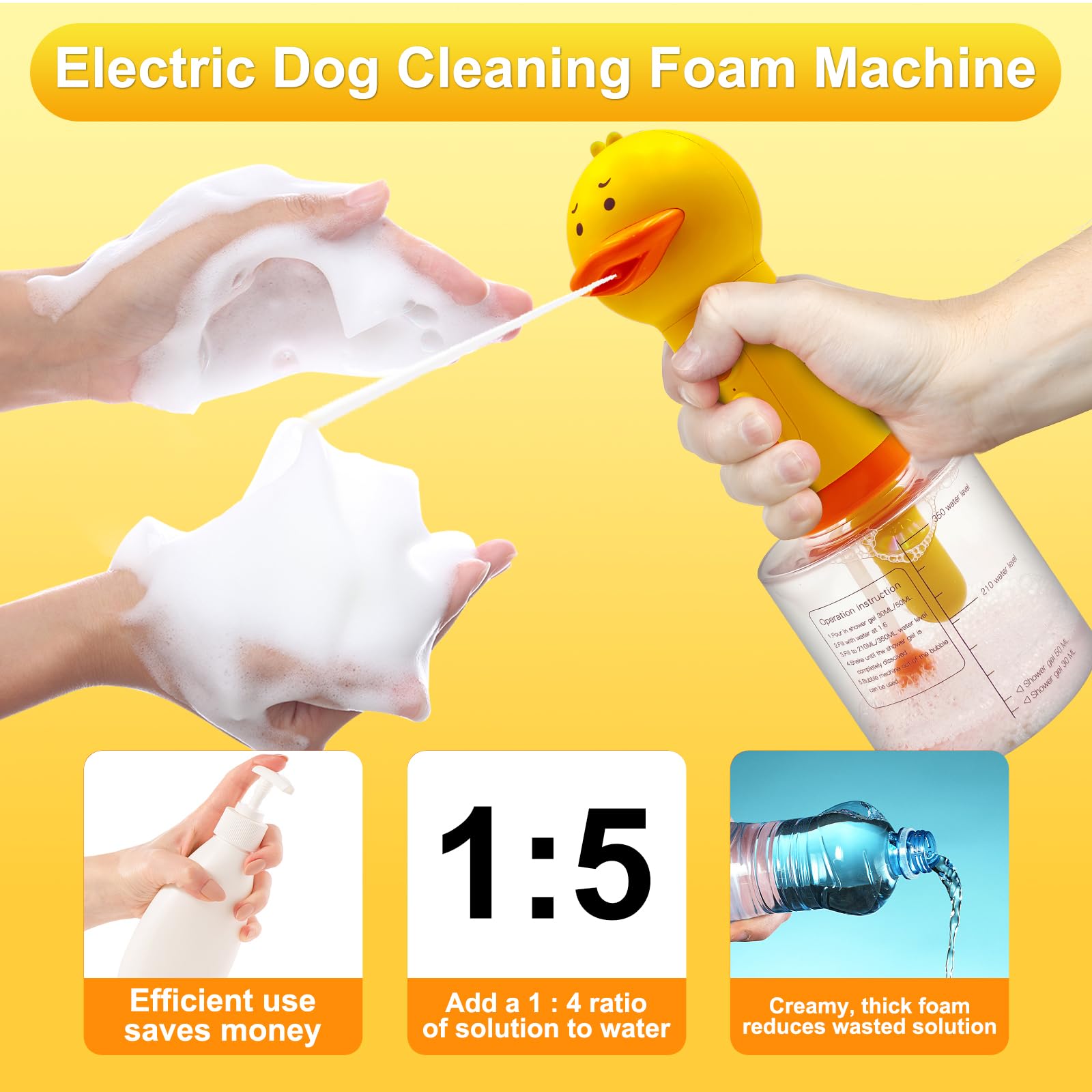 Rechargeable Electric Dog Cleaning Foam Machine - 1200mAh Battery & 350ML Capacity Soap Dispenser for Pets | IPX7 Waterproof | Deep Cleans Dog Fur | Perfect for Home Bathing, Grooming & Pet Care Supplies