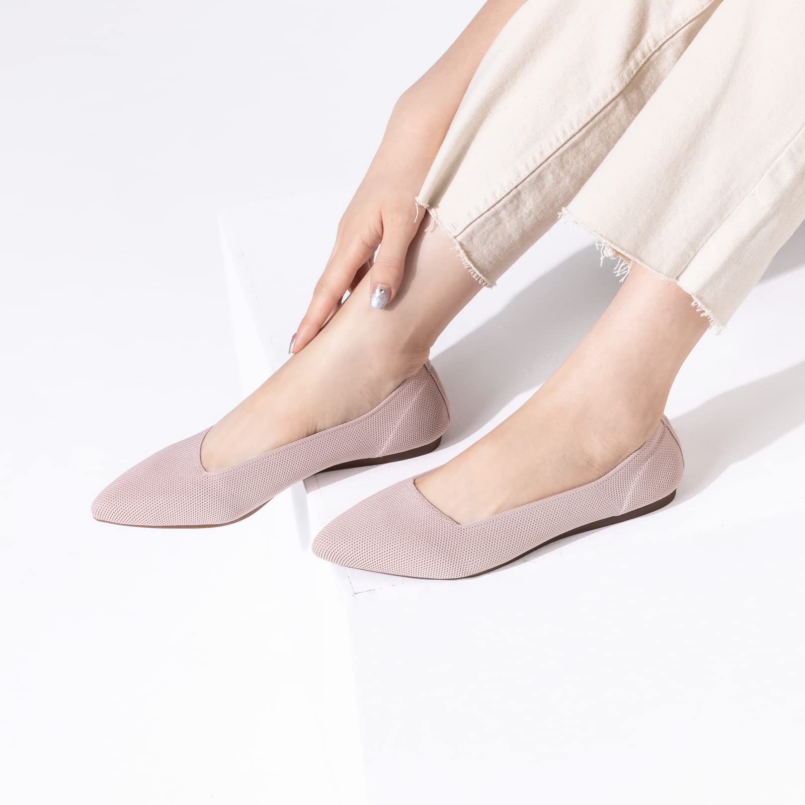 Women's Pointed Toe Ballet Flats - Knit Dress Shoes with Low Wedge | Comfortable Slip On Flats for Women | Classic Soft Ballet Shoes for Work, Office & Casual Wear