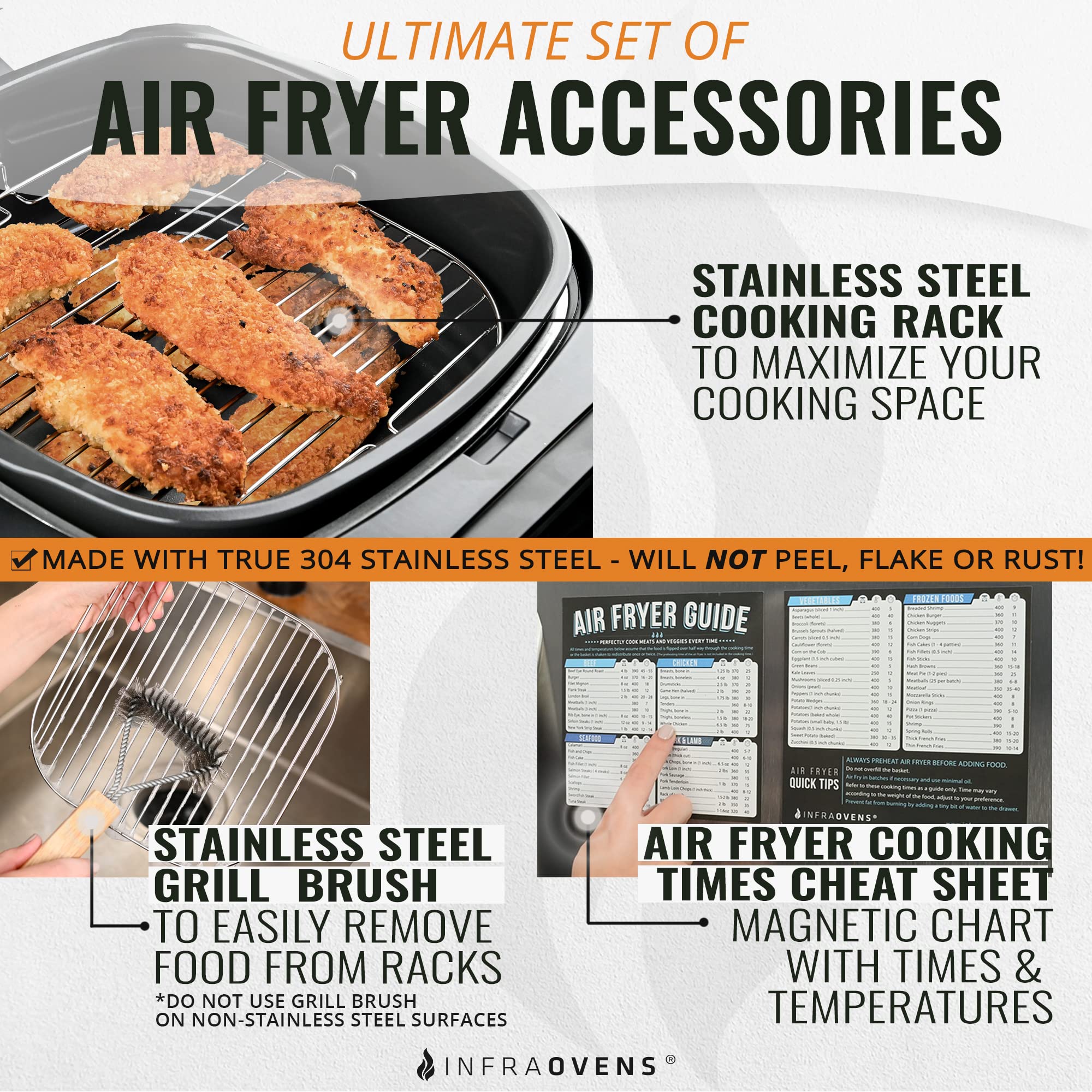 12-Piece Air Fryer Accessory Set with Rack, Grill Pan & Cheat Sheet - Compatible with Chefman, Cosori, Ninja, Instant Vortex - Non-Stick Square Basket Liners for Healthy Cooking | Perfect for Meal Prep, Snacks & Family Dinners