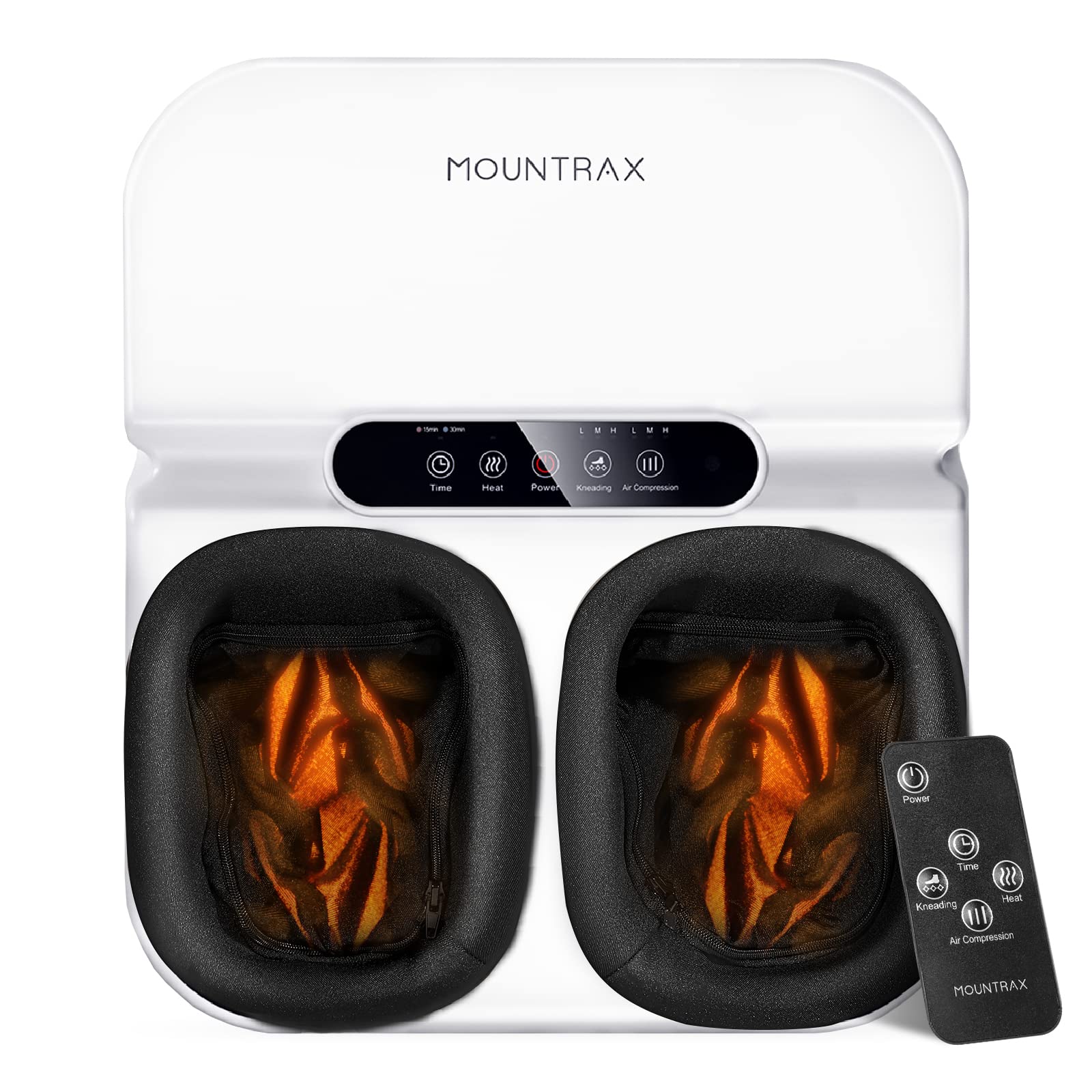 MOUNTRAX Shiatsu Foot Massager with Heat and Remote Control - Deep Kneading, Soothing Warmth for Men & Women - Fits Up to Size 12 Feet - Perfect for Relaxation After Work, Travel, or Home Spa (White)