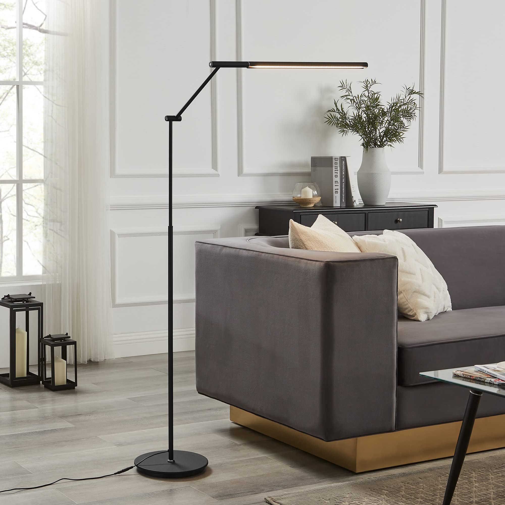 Lite Source Tilla Black Metal Adjustable Floor Lamp with LED Touch Control - Modern Reading Light for Living Room, Bedroom & Office