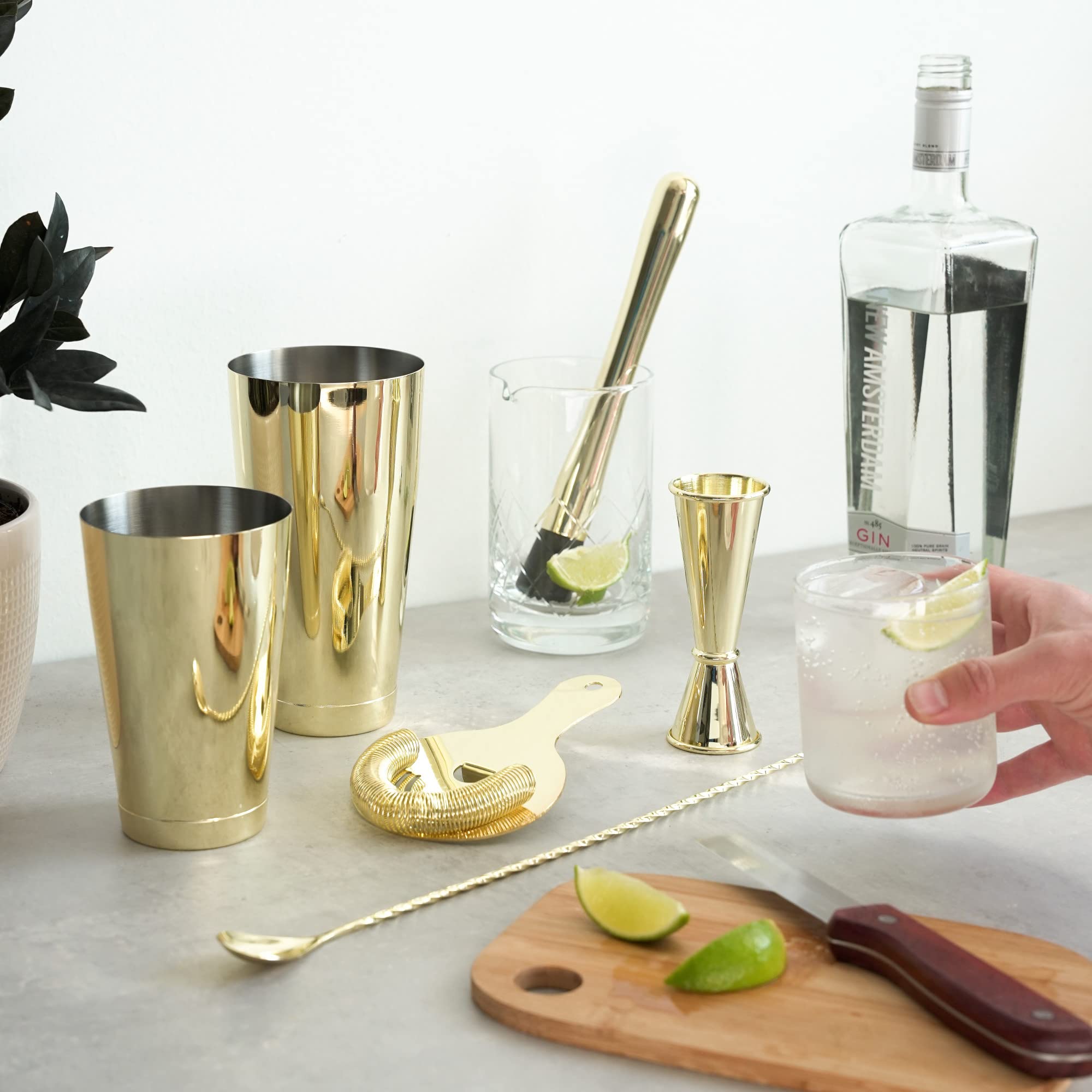Premium Viski Gold Cocktail Shaker Set - 7-Piece Stainless Steel Bar Tools Kit with Mixing Glass, Bar Spoon & Bartender Accessories - Perfect for Home Bars, Parties & Professional Mixology