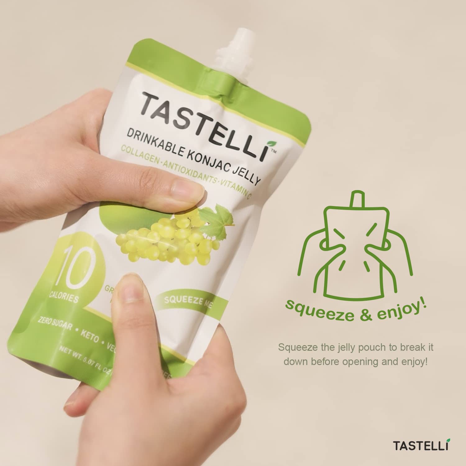 Collagen Konjac Jelly Drink with Vitamin C & Antioxidants - 10 Calories, Vegan, Zero Sugar, Healthy Drinkable Dessert (Apple & Green Grape Flavor) - 150mL x 10 Pouches | Perfect for Weight Loss, Snacking & On-the-Go Energy Boost