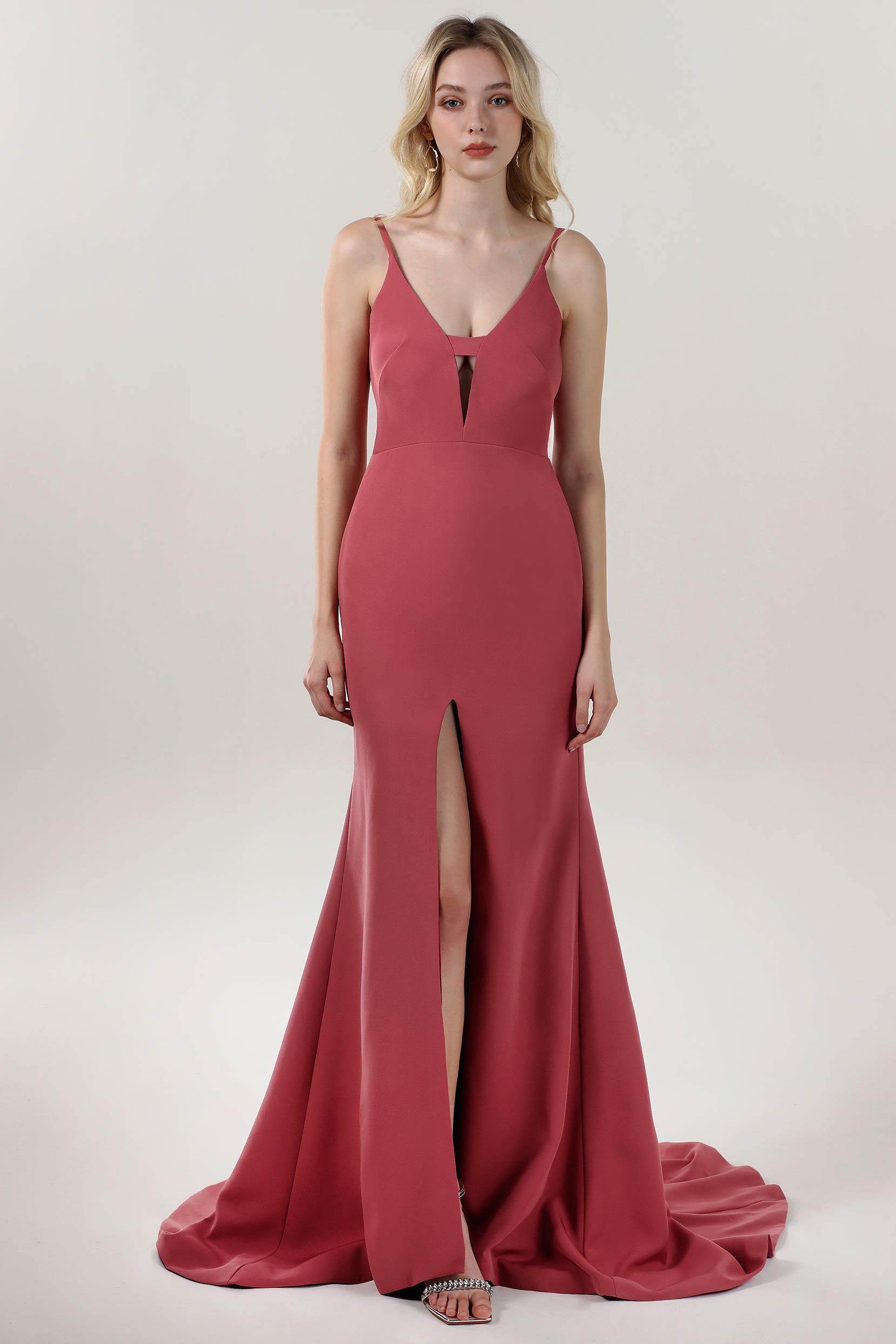 Elegant Mermaid Sweep Brush Train Stretch Crepe Formal Evening Gown CS0588 - Perfect for Prom, Wedding, Red Carpet & Special Occasions