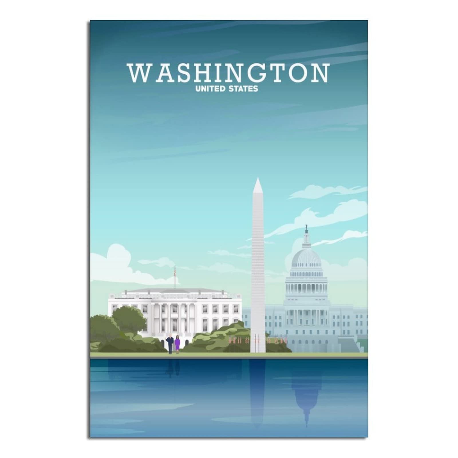 Vintage Washington DC Travel Poster - United States Capitol Canvas Wall Art Painting (20x30cm/8x12in) - Home Decor for Living Room, Bedroom & Office - Perfect Gift for Travel Lovers & History Enthusiasts