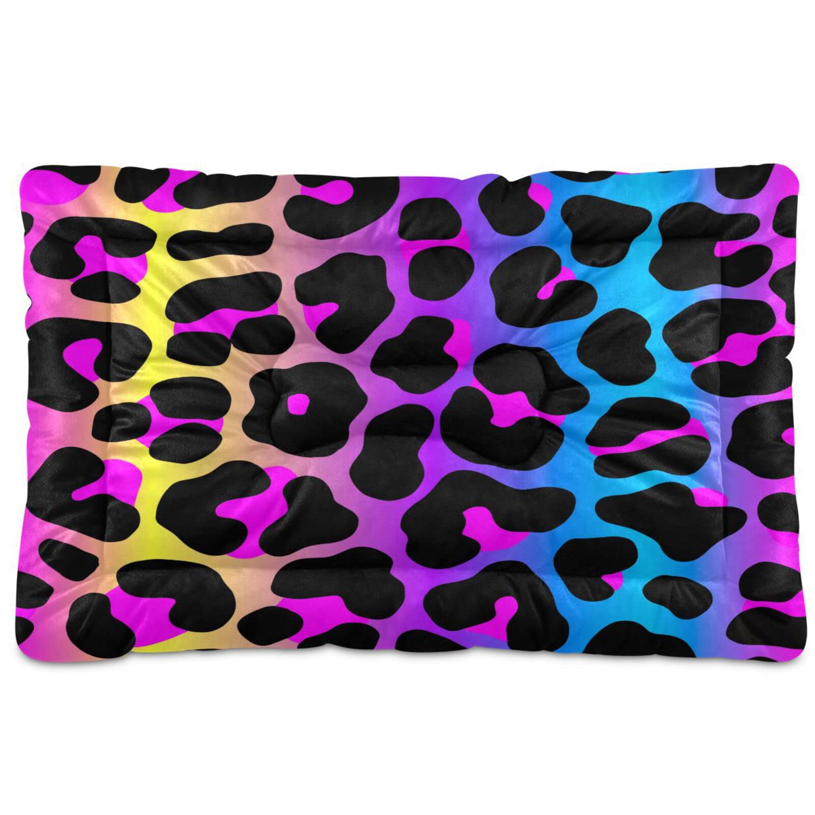Colorful Leopard Print Pet Bed - Non-Slip Comfort Mat for Small Dogs & Cats (24x18 Inch) - Perfect for Crates & Lounging