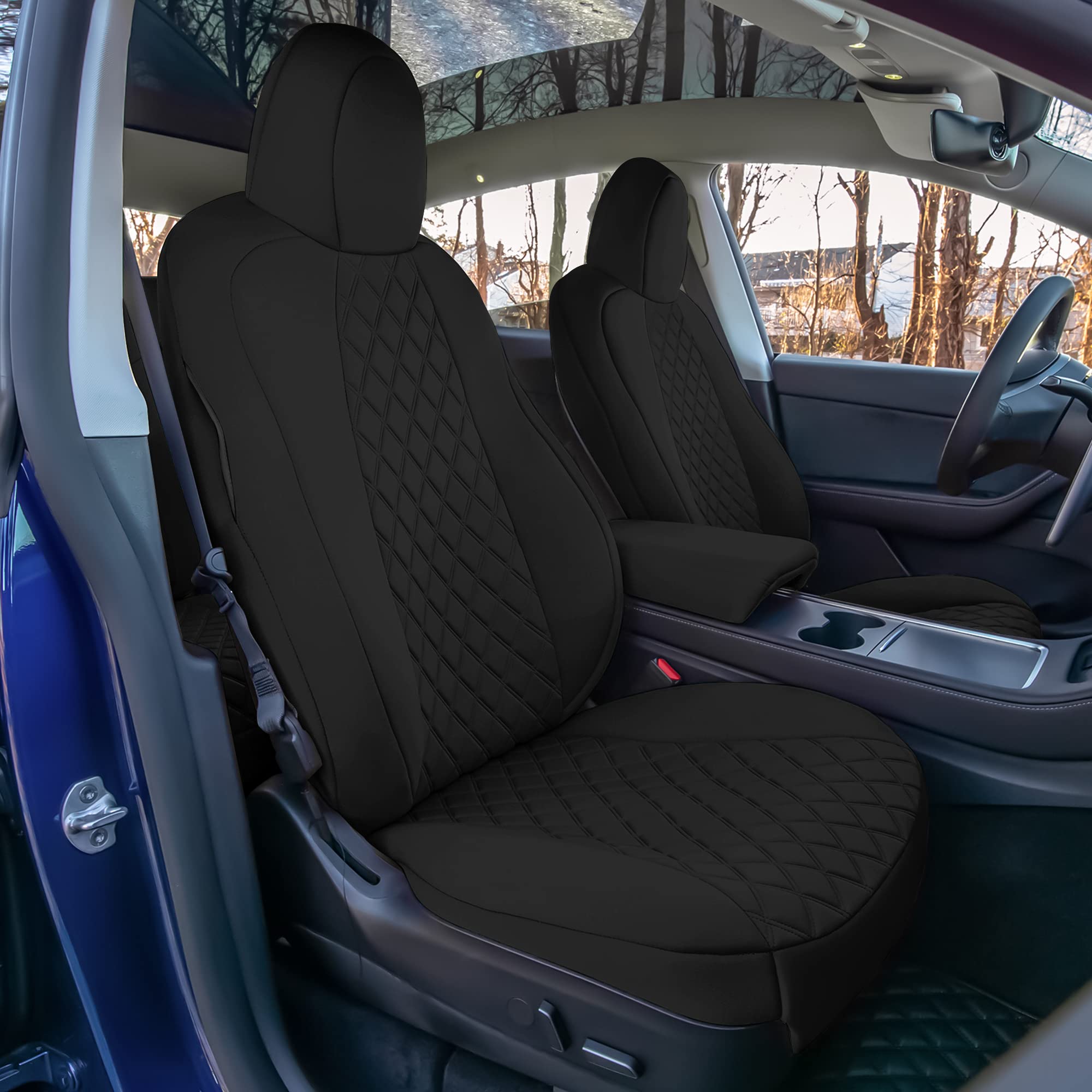 Custom Fit Tesla Model Y Seat Covers (2020-2024) - Waterproof Black Full Set | Premium Automotive Interior Accessories | Perfect for Road Trips, Daily Commutes & Family Protection