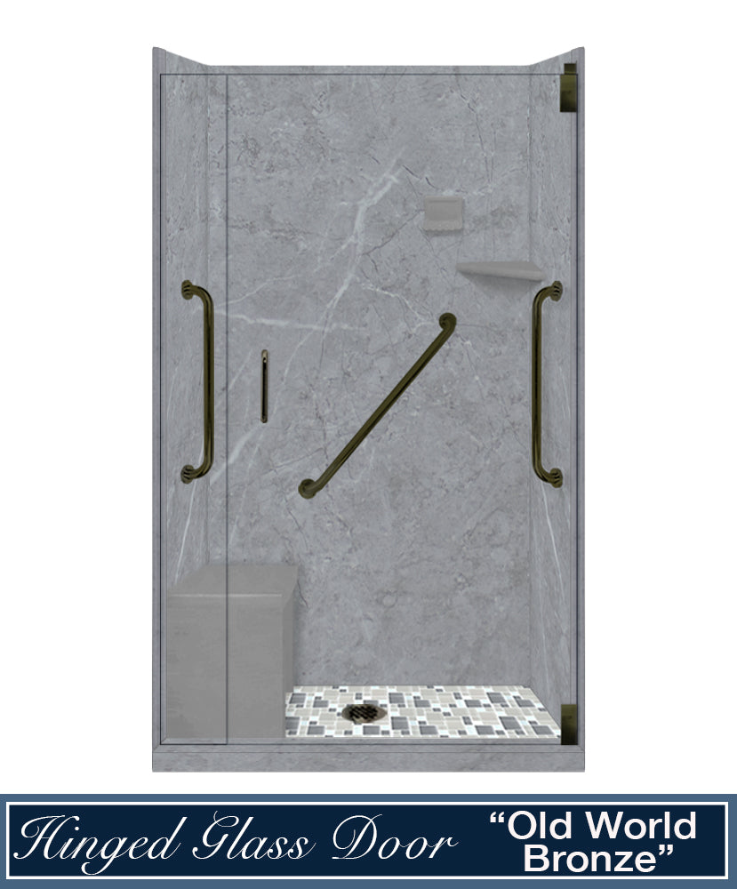 Freedom Grio Marble Newport Mosaic Alcove Shower Enclosure Kit - Waterproof Bathroom Upgrade for Modern Homes & Luxury Hotels
