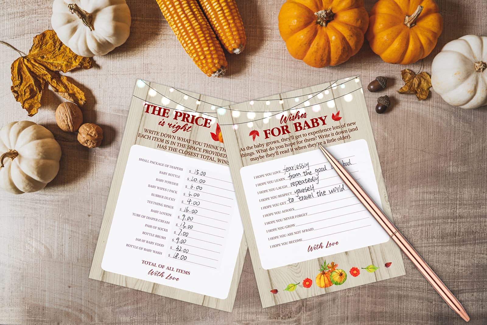 100pcs Pumpkin Fall Baby Shower Games Set - Bingo, The Price is Right & Guess Cards for Gender Reveal Party Favors (Boy/Girl) | Perfect for Autumn Baby Showers, Gender Reveals & Family Game Nights