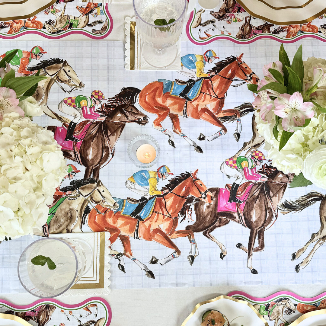 Derby Racehorses Table Runner - 20 x 12 Inches - Elegant Horse Racing Themed Dining Table Decor for Derby Parties & Equestrian Events