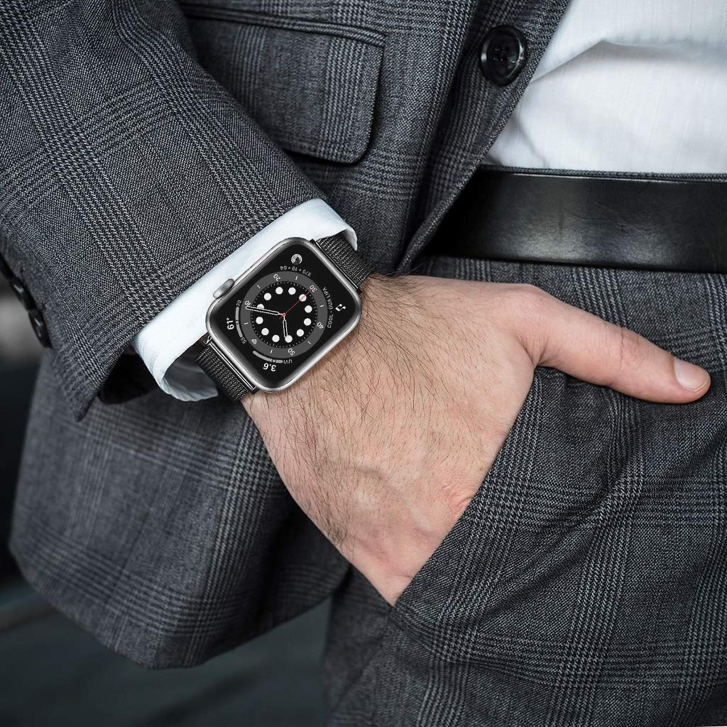 Premium Stainless Steel Milanese Mesh Watch Band for Apple Watch Series 1/3/4/5/6/7/SE - Adjustable Luxury Strap Compatible with 30mm & 40mm Models - Durable Fashion Accessory for Men & Women - Perfect for Workouts, Office Wear & Everyday Style