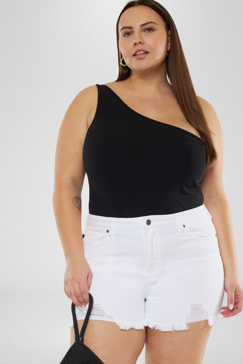 Cleo High Rise Shorts for Women - Plus Size Denim Shorts with Stretch, Comfortable & Stylish for Summer, Casual Outings & Vacations