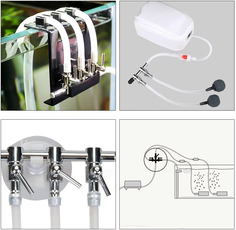 7-in-1 Aquarium Air Pump Splitter Kit with 2-Way Flow Control Valve, 2 Check Valves & 4 Suction Cups - Fish Tank Airline Hose Accessories for Bubble Walls, Sponge Filters & Air Stones