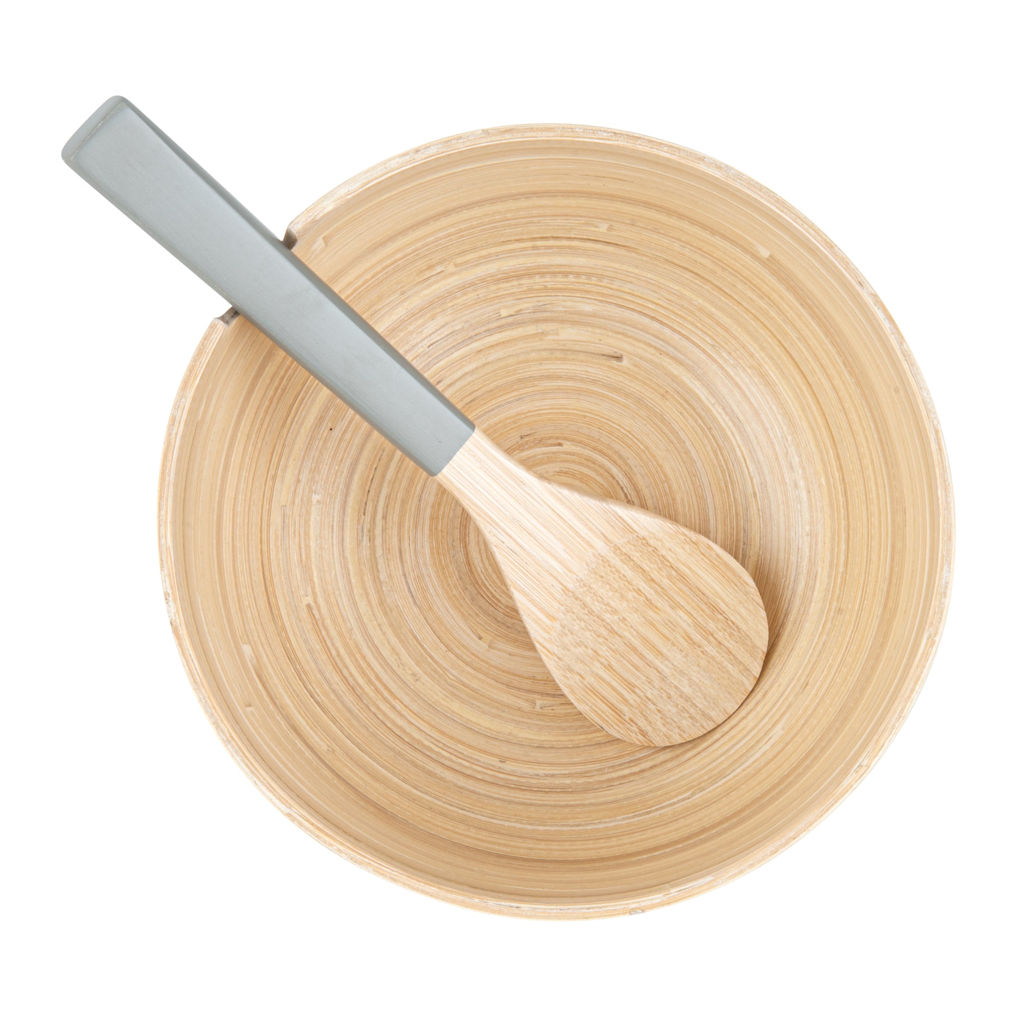 Premium Bamboo Serving Bowl Set - 25 oz Round Gray Spun Bamboo Bowl with Serving Spoon (7.75