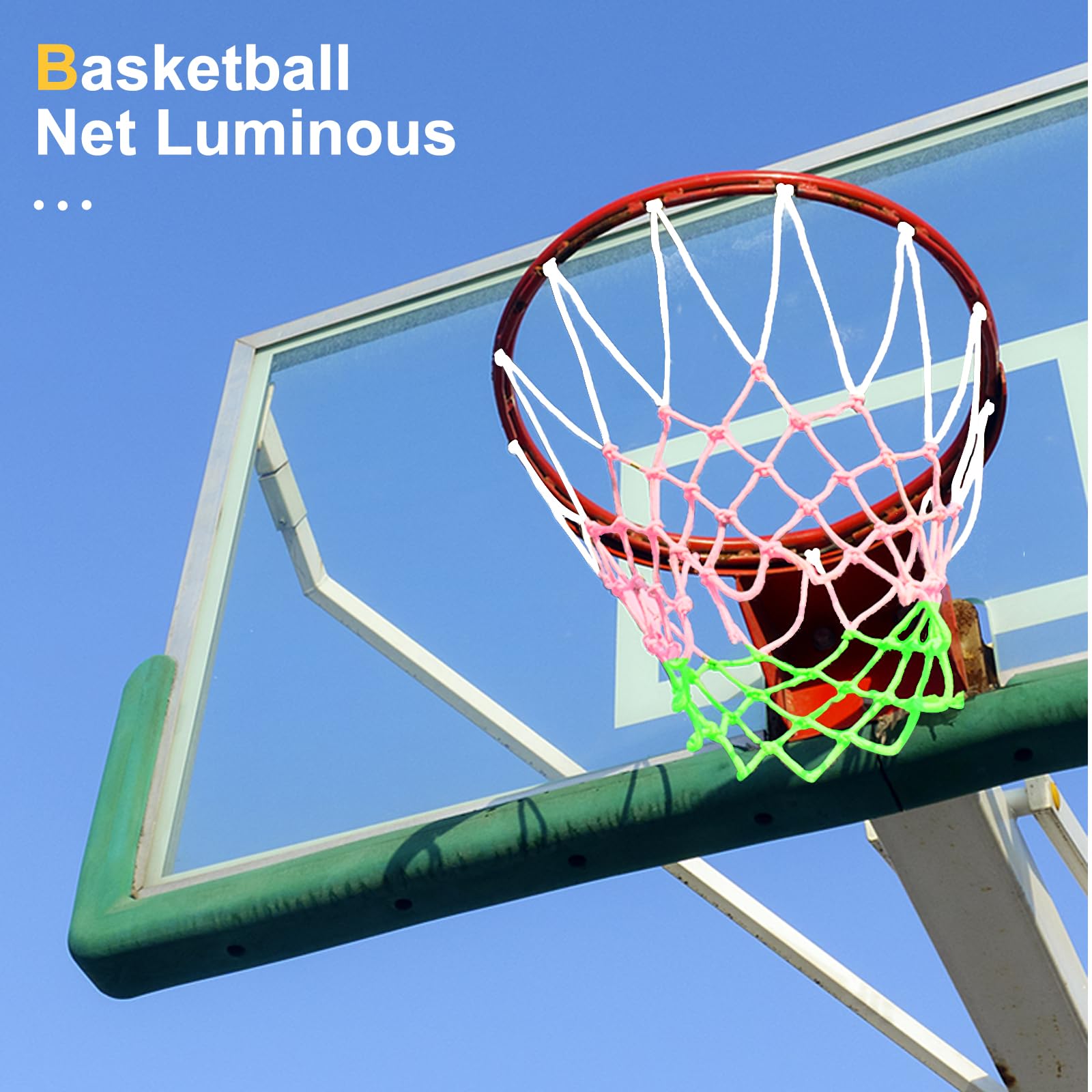 2-Pack Glow in The Dark Basketball Nets - Pink Replacement Basketball Hoop Nets with 12 Loops, Standard Size for Indoor & Outdoor Use - Perfect for Night Games, Driveway Practice, and Backyard Fun