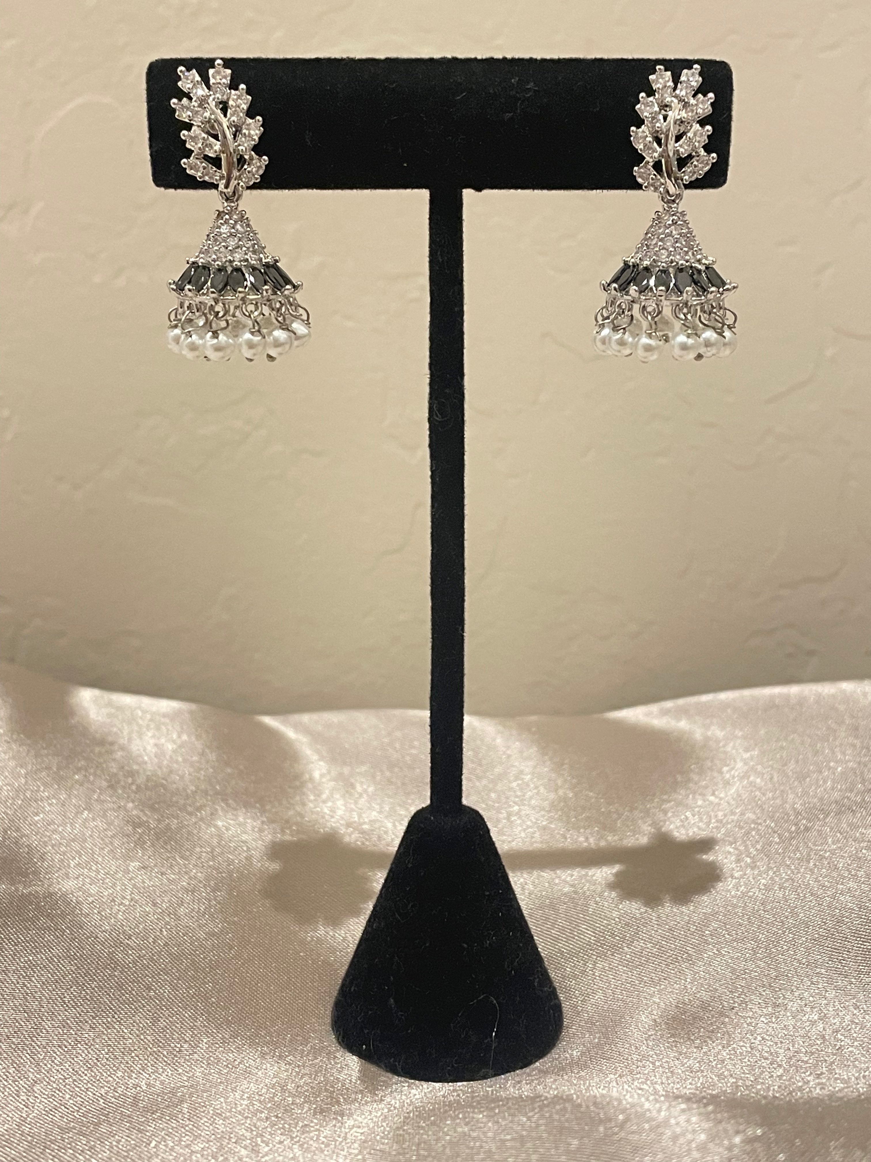 Exquisite Black Stone American Diamond Earrings for Women – Elegant Jewelry for Parties, Weddings & Special Occasions