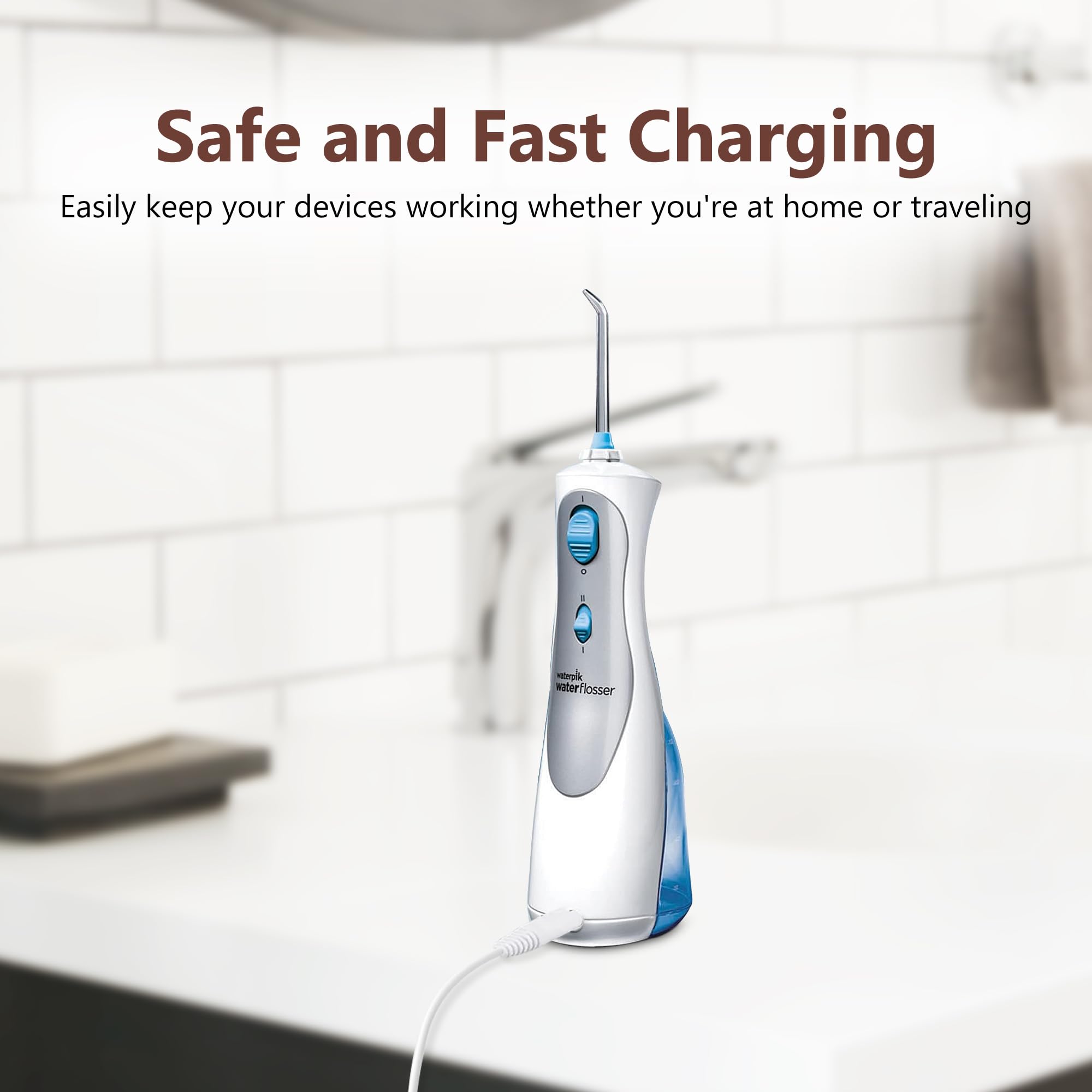Original USB Charging Cable for Waterpik Water Flosser WP360 WP360W WP360C WP400 WP440 WP440C WP450 WP462 WP462W WP468 WF13 WP100 - 3V 5.9ft Portable Charger Cord (White 1-Pack) | Perfect for Travel Home & Dental Care Use