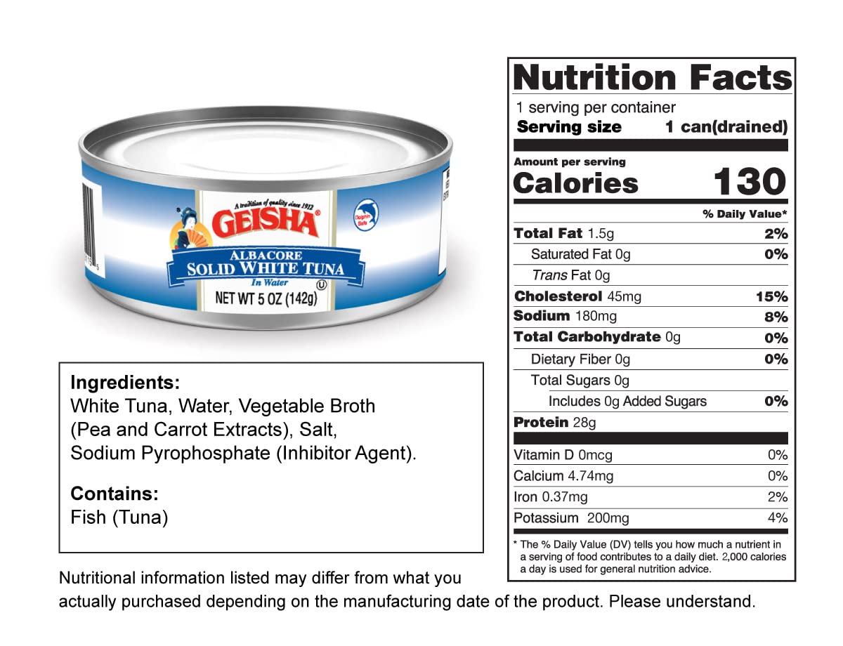 Premium GEISHA Solid White Albacore Tuna in Water - 5oz Cans (Pack of 24) | High Protein, Omega-3 Rich, Kosher Certified, Gluten Free, No Trans Fat & No Sugar Added | Perfect for Salads, Sandwiches, and Healthy Meal Prep