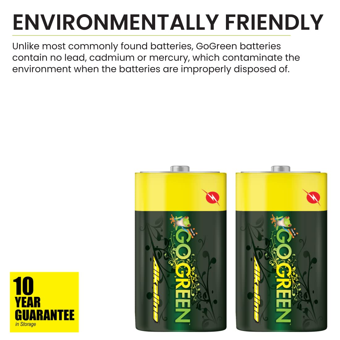 GoGreen Power (24003) Eco Friendly Alkaline C Batteries - No Lead, Cadmium or Mercury - 2 Pack - Perfect for Toys, Flashlights, and Emergency Kits