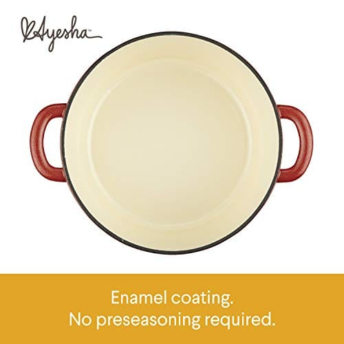 Ayesha Curry 6 Quart Enameled Cast Iron Dutch Oven with Lid - Sienna Red Casserole Dish for Baking, Braising & Slow Cooking | Stovetop to Oven Safe | Perfect for Soups, Stews & Family Meals