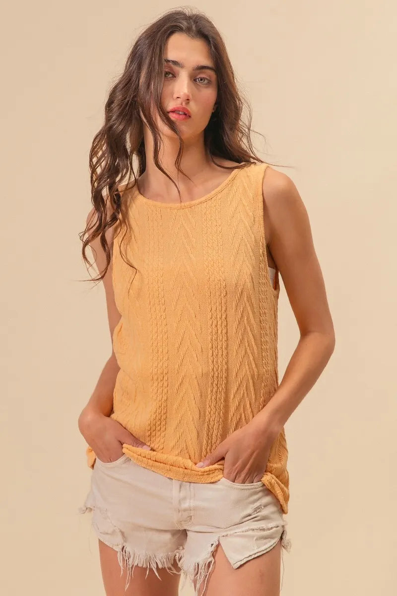 BiBi Textured Knit Sweater - Twist Back Sleeveless Women's Top for Casual Outfits & Layering | Perfect for Fall, Winter & Spring Fashion