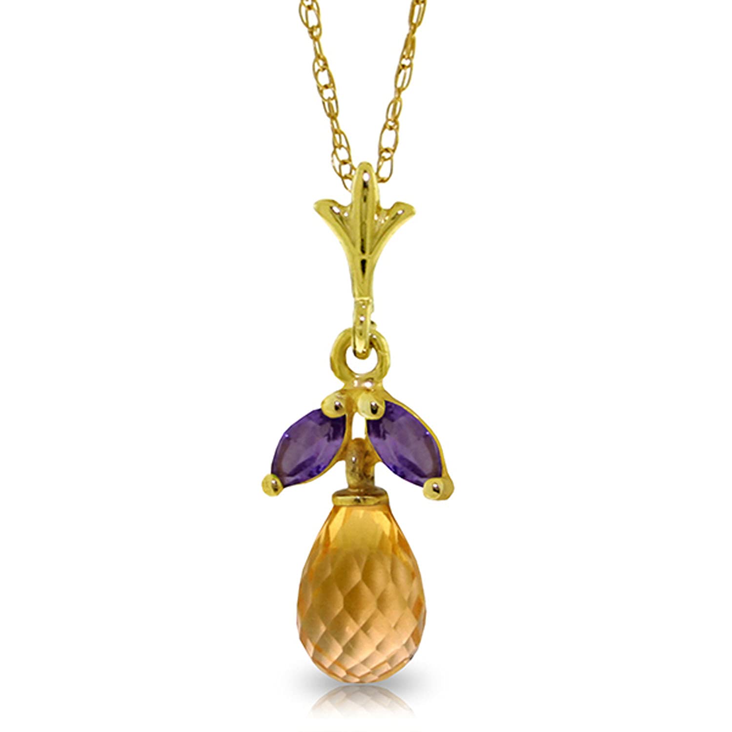 14K Solid Gold Necklace with Citrine & Amethyst Gemstones | Elegant Galaxy Gold GG Pendant | Perfect for Birthdays, Anniversaries & Special Occasions