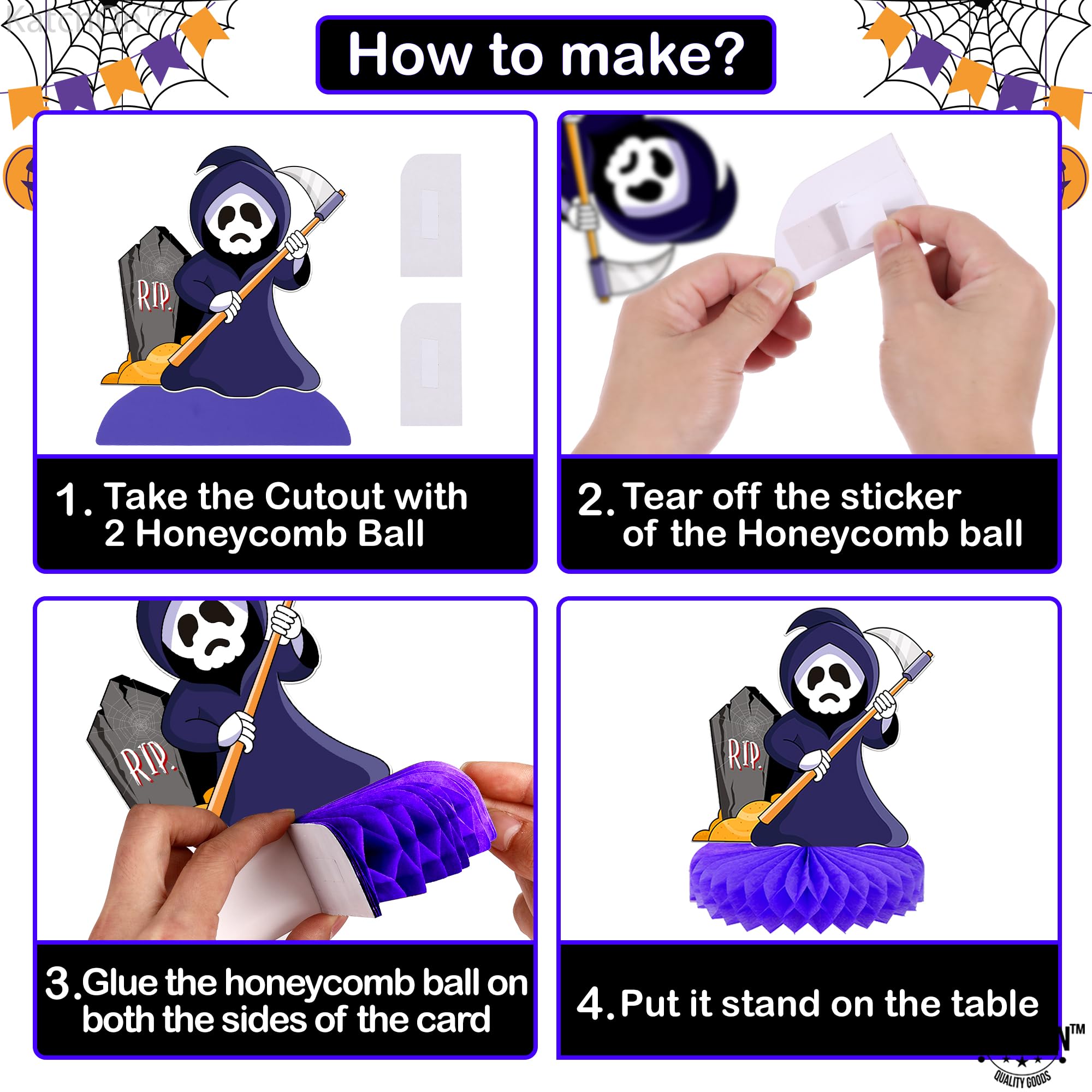 KatchOn Halloween Table Centerpieces - Pack of 9 Honeycomb Decorations for Kids Birthday & Halloween Parties | Spooky Party Table Decor for Home, Office, or Classroom Celebrations