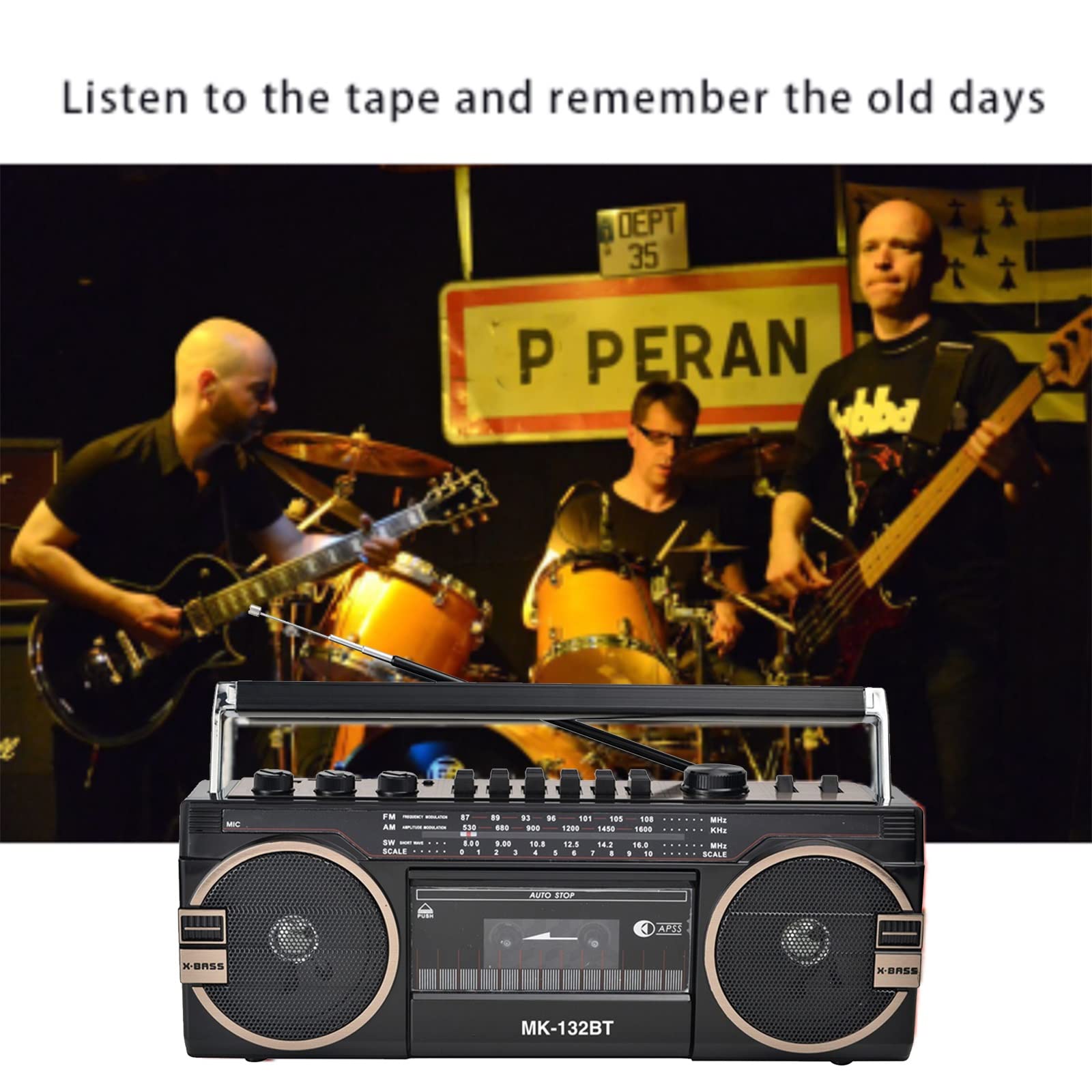 Portable Retro Bluetooth Boombox with Cassette Player, USB/TF Card Playback, Tape Music Recorder, 5.0 Stereo Speaker, FM Radio, Classic 80s Style (Black) - Perfect for Home, Office, and Outdoor Gatherings