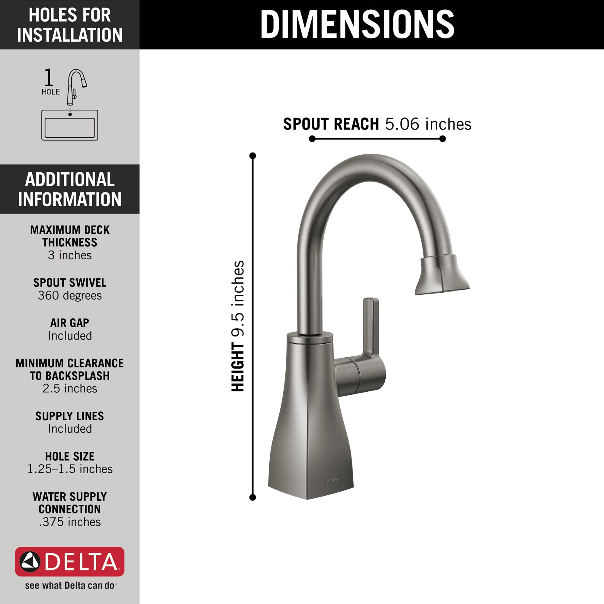 Delta Faucet 1940-KS-DST Contemporary Black Stainless Steel Beverage Faucet for Kitchen Sink, Bar, or Office Water Dispenser - High-Quality Drinking Water Tap with Modern Design