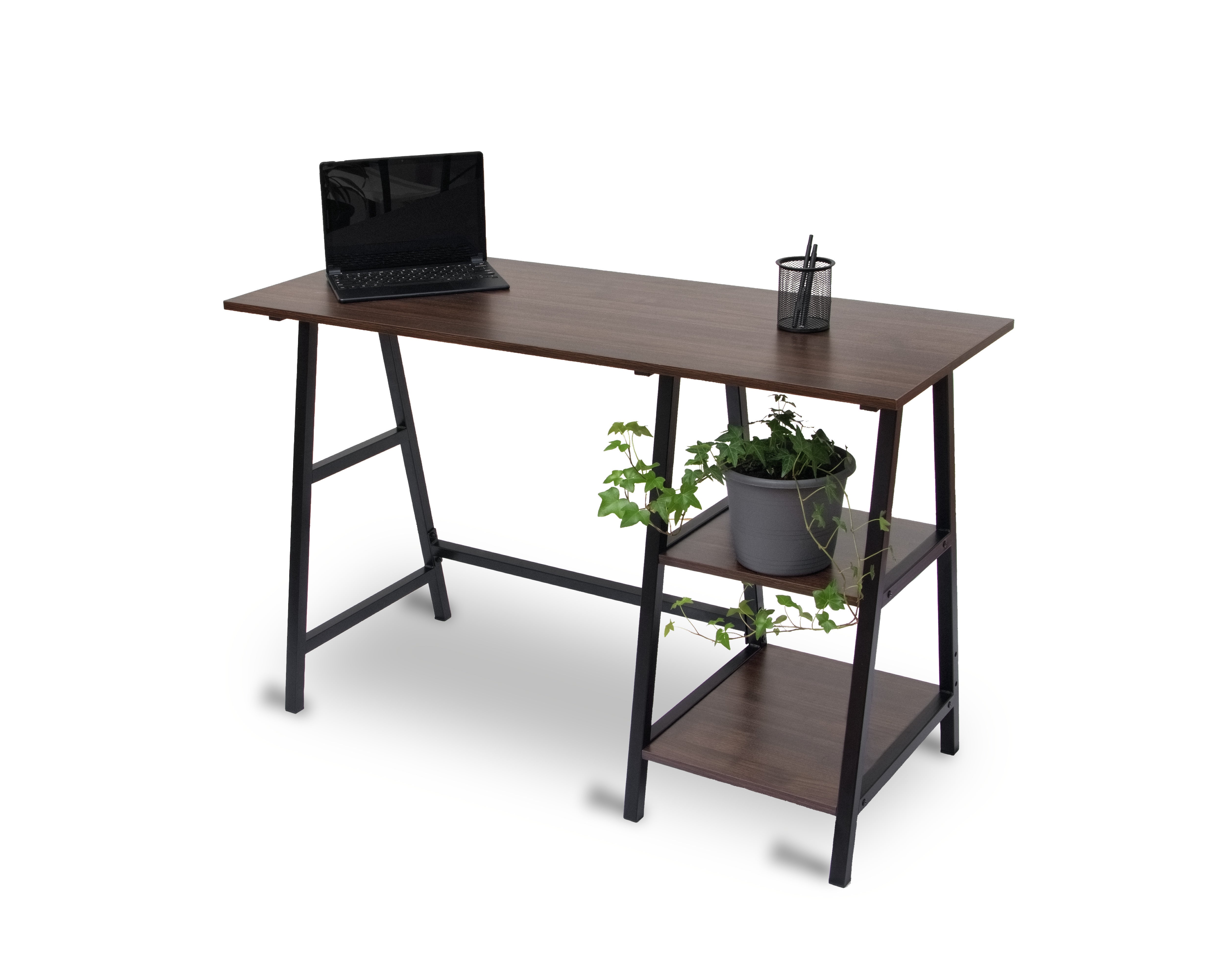 1923BR Office Computer Desk - Dark Brown Modern Workstation for Home & Office - Ergonomic Study Desk for Remote Work & Productivity