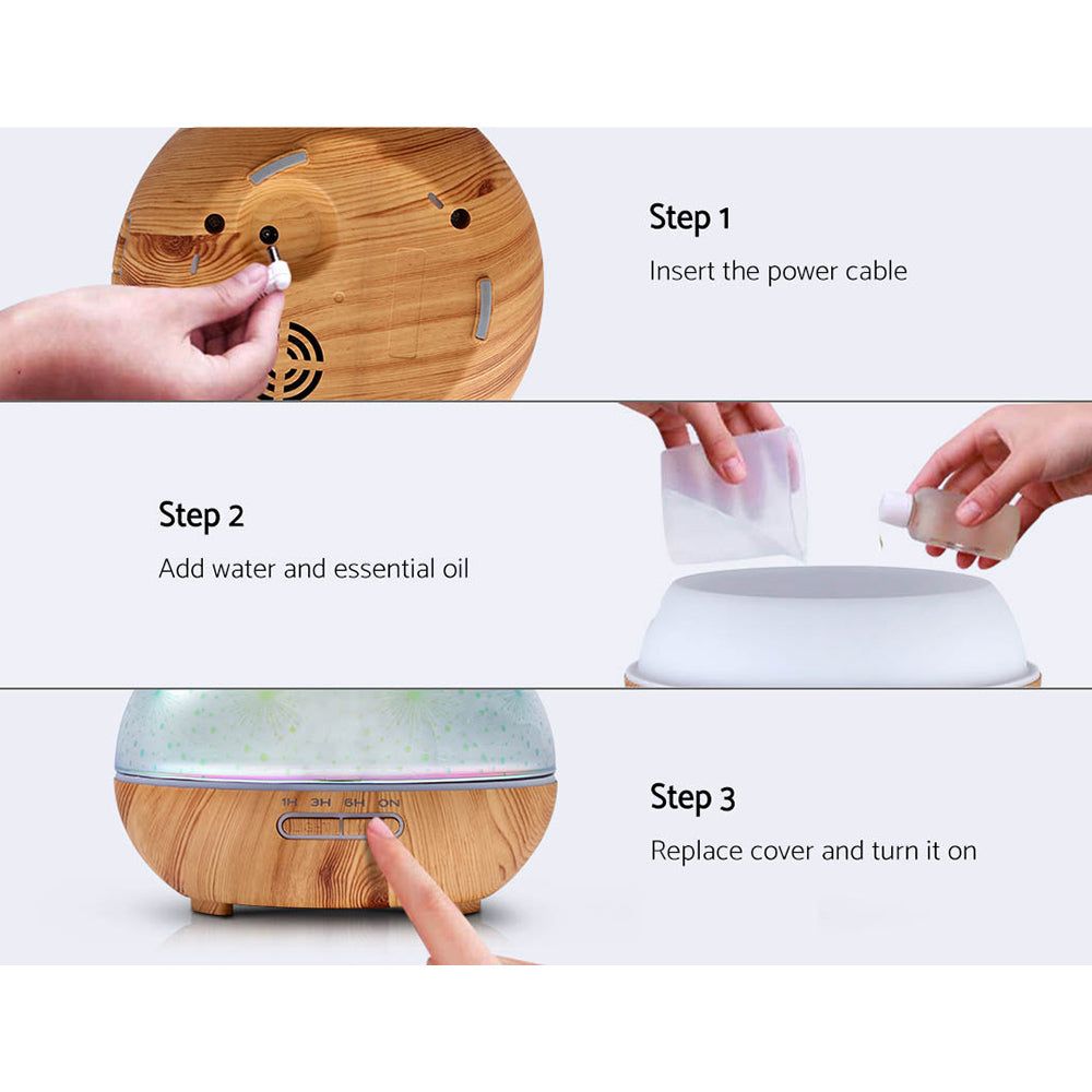 DEVANTI 400ml Aromatherapy Diffuser with 3D LED Night Light, Remote Control - Essential Oil Humidifier & Air Purifier for Home, Office, Yoga and Spa Relaxation