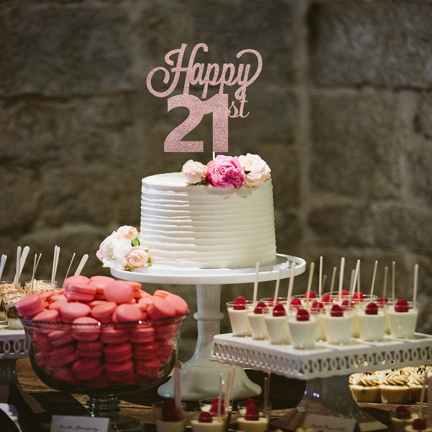 LINGTEER Happy 21st Birthday Cake Topper - Cheers to 21 Years Old Party Decorations for Cake Centerpieces, Signs | Perfect for 21st Birthday Celebrations, Milestone Parties & Adult Birthday Decor