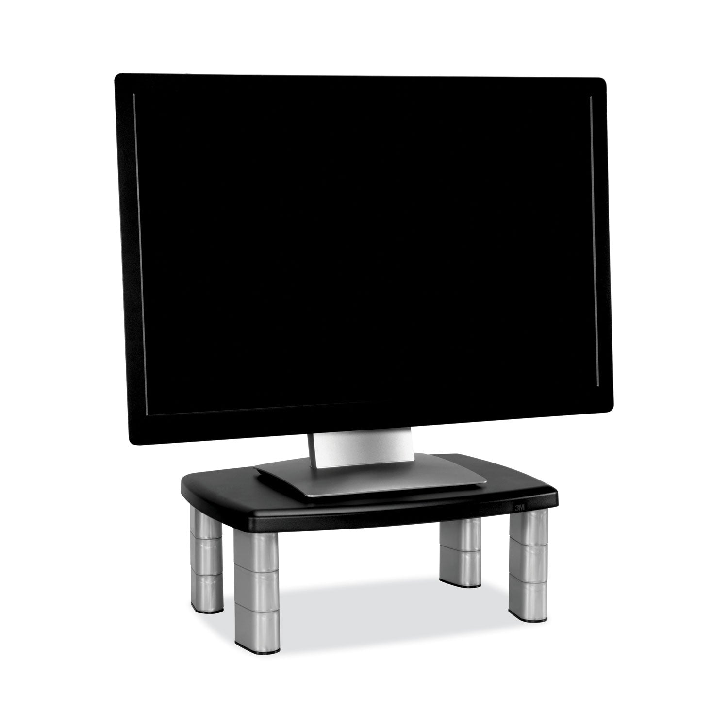 3M™ Adjustable Height Monitor Stand - Ergonomic Black/Silver Desktop Riser (15