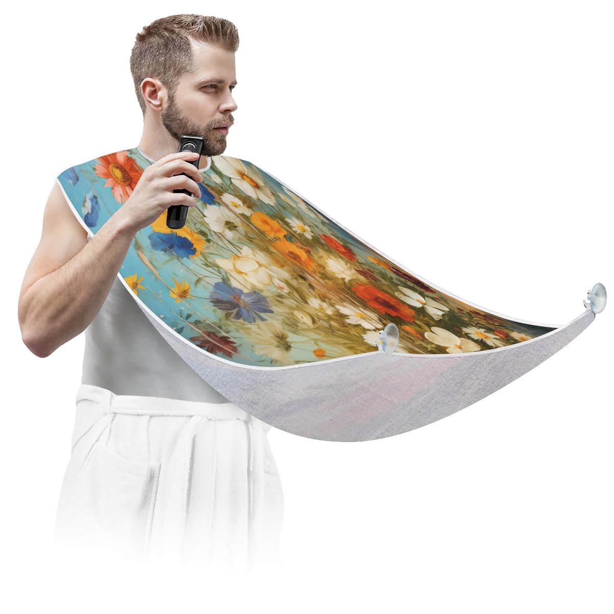 Daisy Flower Beard Shaving Bib for Men - Waterproof Barber Apron for Hair Dye, Makeup & Beard Trimming - Sink Hair Catcher with Adjustable Neck Strap - Perfect Gift for Barbers & Grooming Enthusiasts (Great for Home Salon, Barber Shops & DIY Grooming)